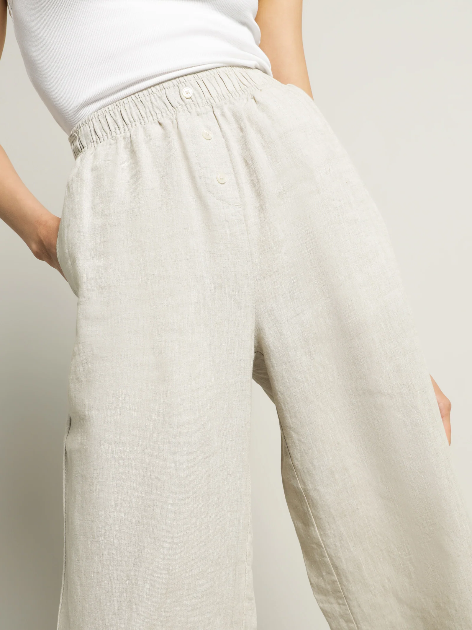 Linen Lounge Crop Pants Natural - Image 3