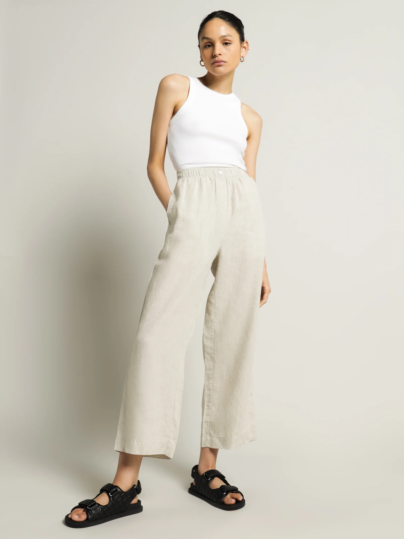 Linen Lounge Crop Pants Natural - Image 4
