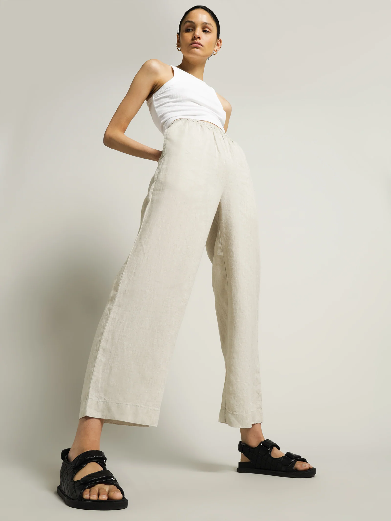 Linen Lounge Crop Pants Natural - Image 5