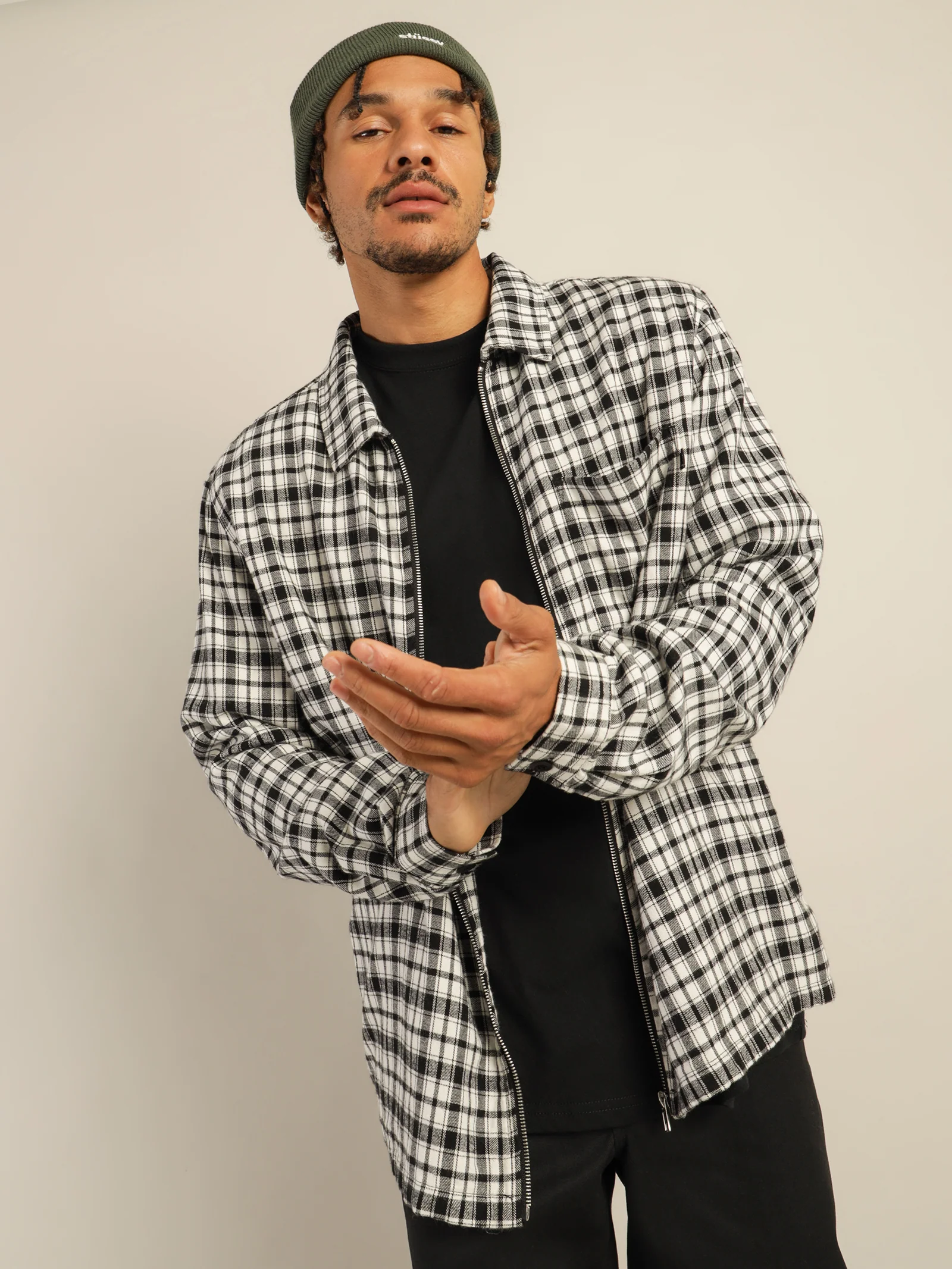 Long Sleeve Check Zip Up - Image 3