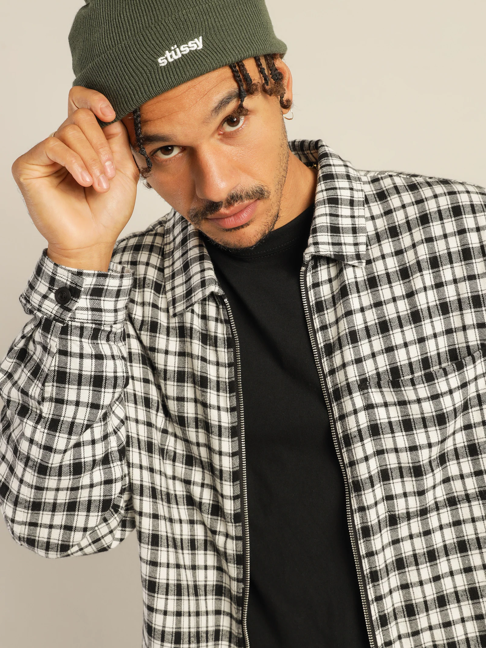 Long Sleeve Check Zip Up - Image 4