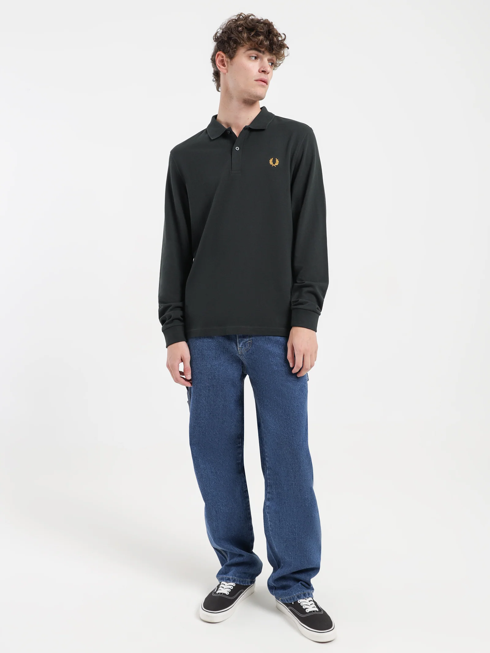Long Sleeve Plain Polo Shirt - Image 3