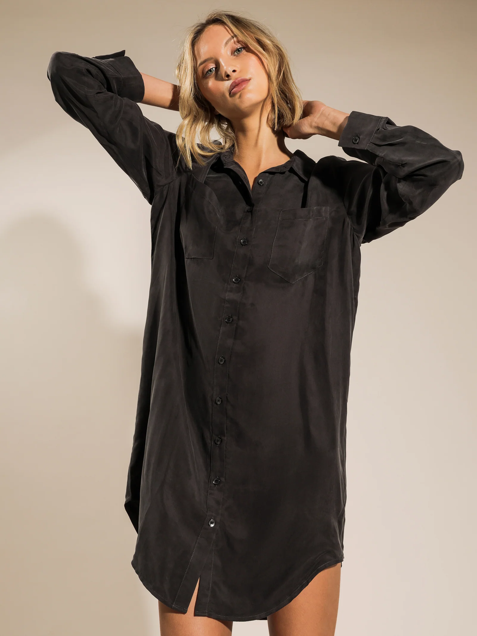 Longline Cupro Shirt Dress - Image 2