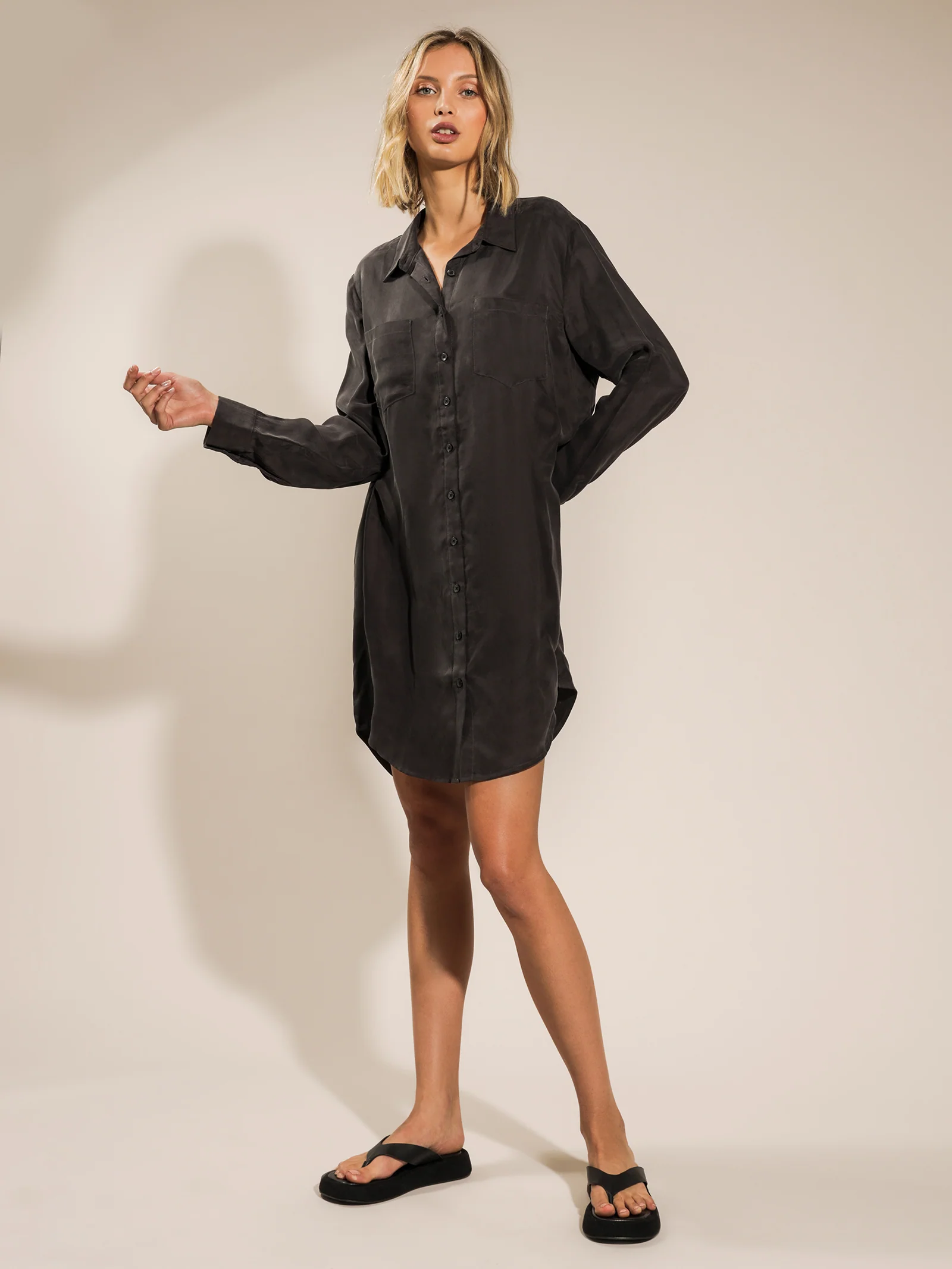 Longline Cupro Shirt Dress - Image 3