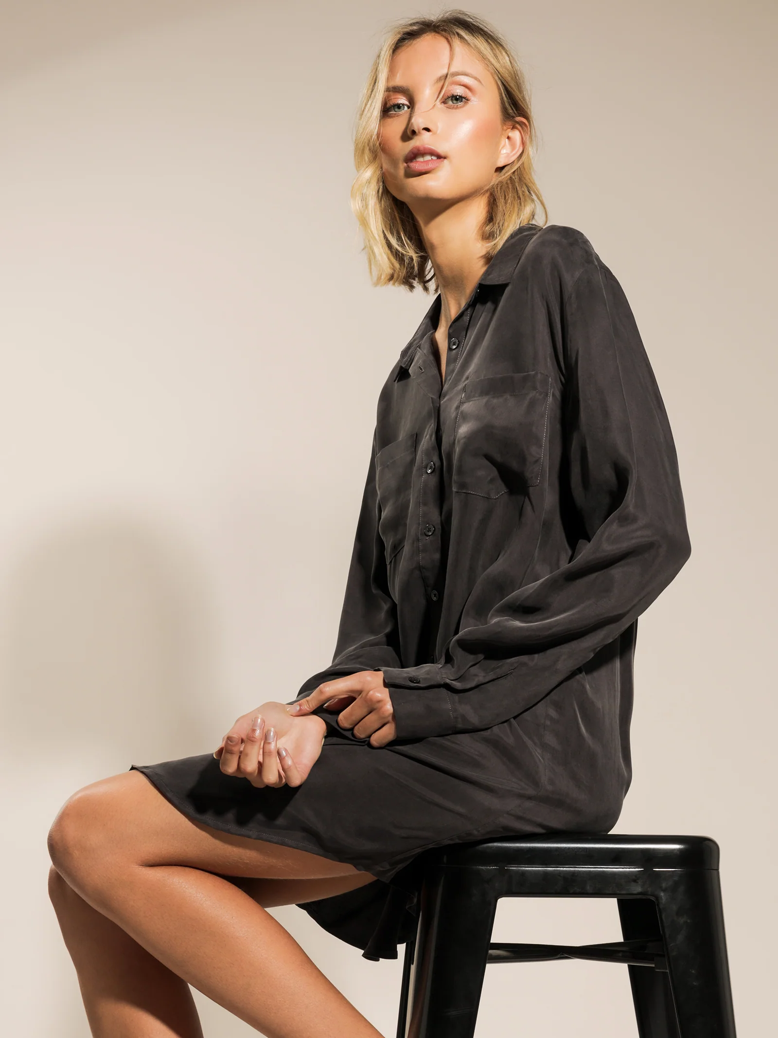 Longline Cupro Shirt Dress - Image 4