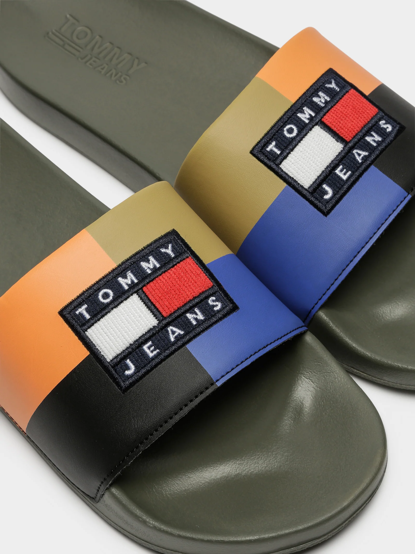 Mens Corduroy Color Blocked Pool Slides - Image 4