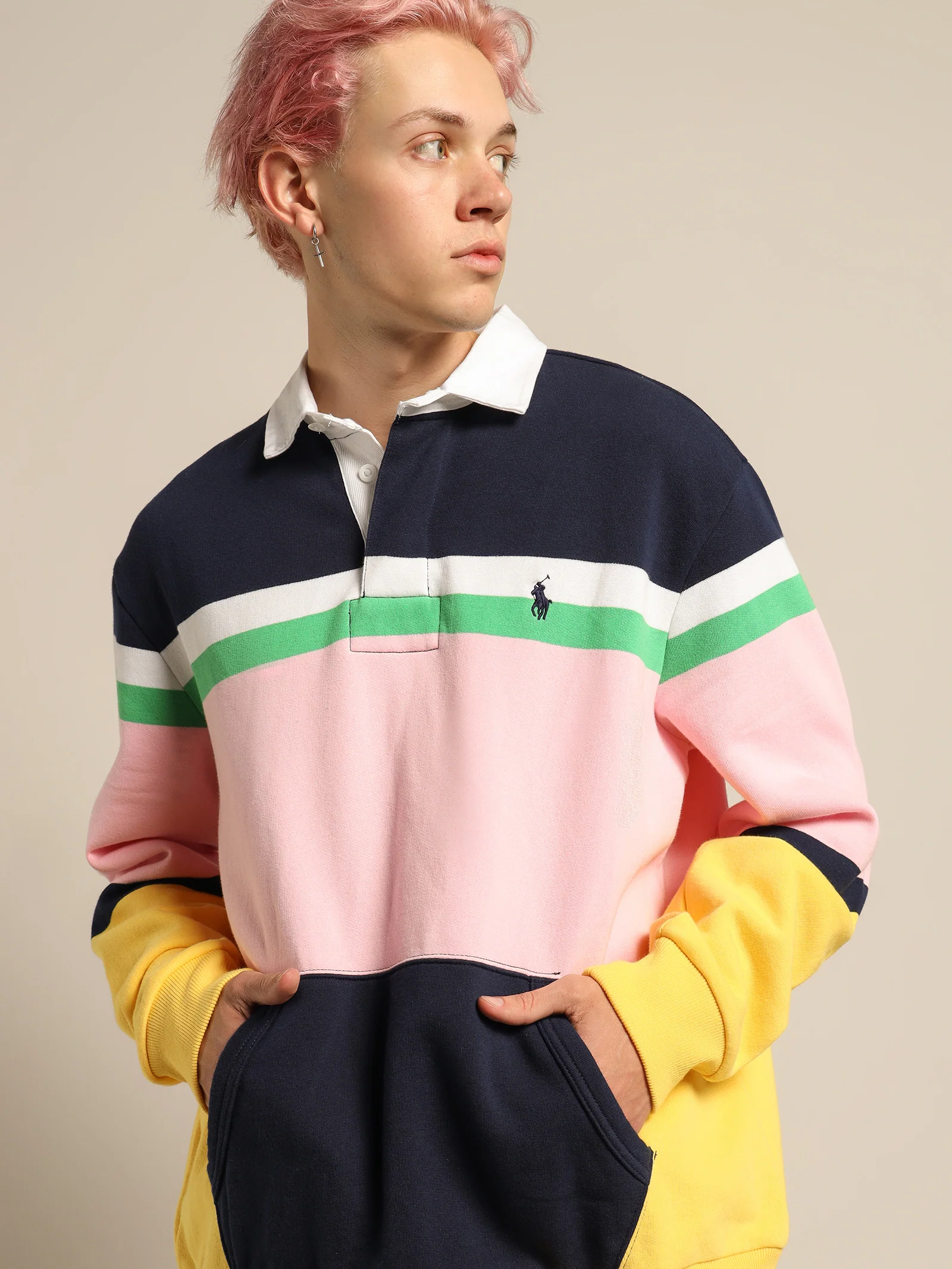 Multi Stripe Kangaroo Pocket Jersey Rugby Shirt - Image 3