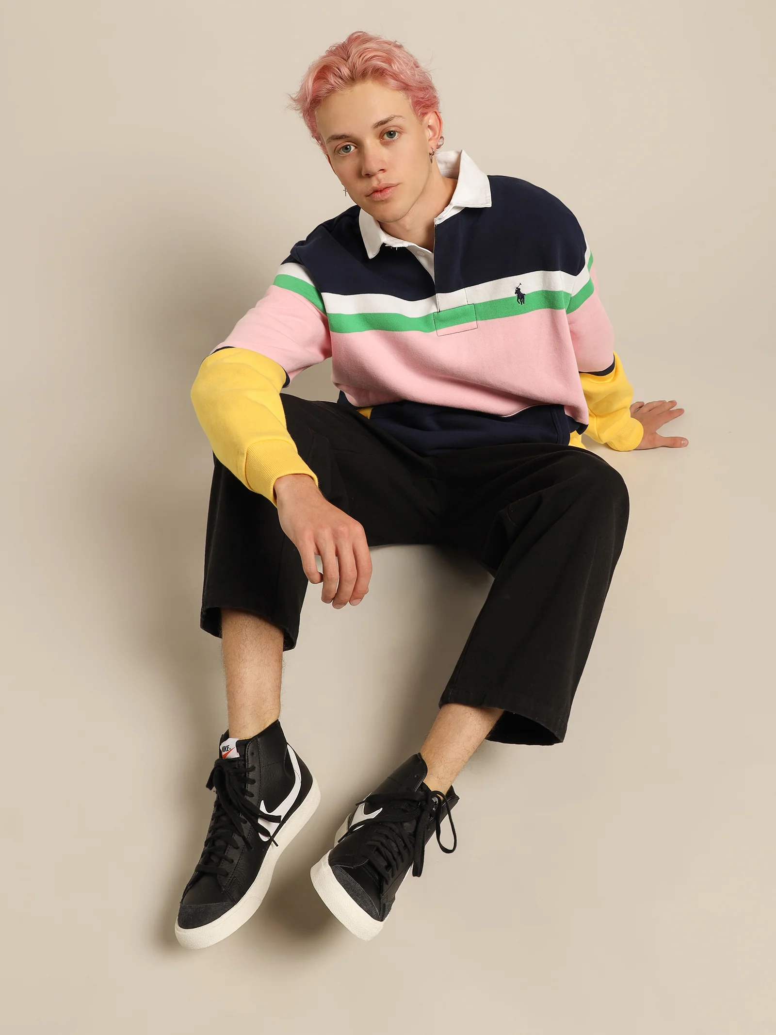 Multi Stripe Kangaroo Pocket Jersey Rugby Shirt - Image 4