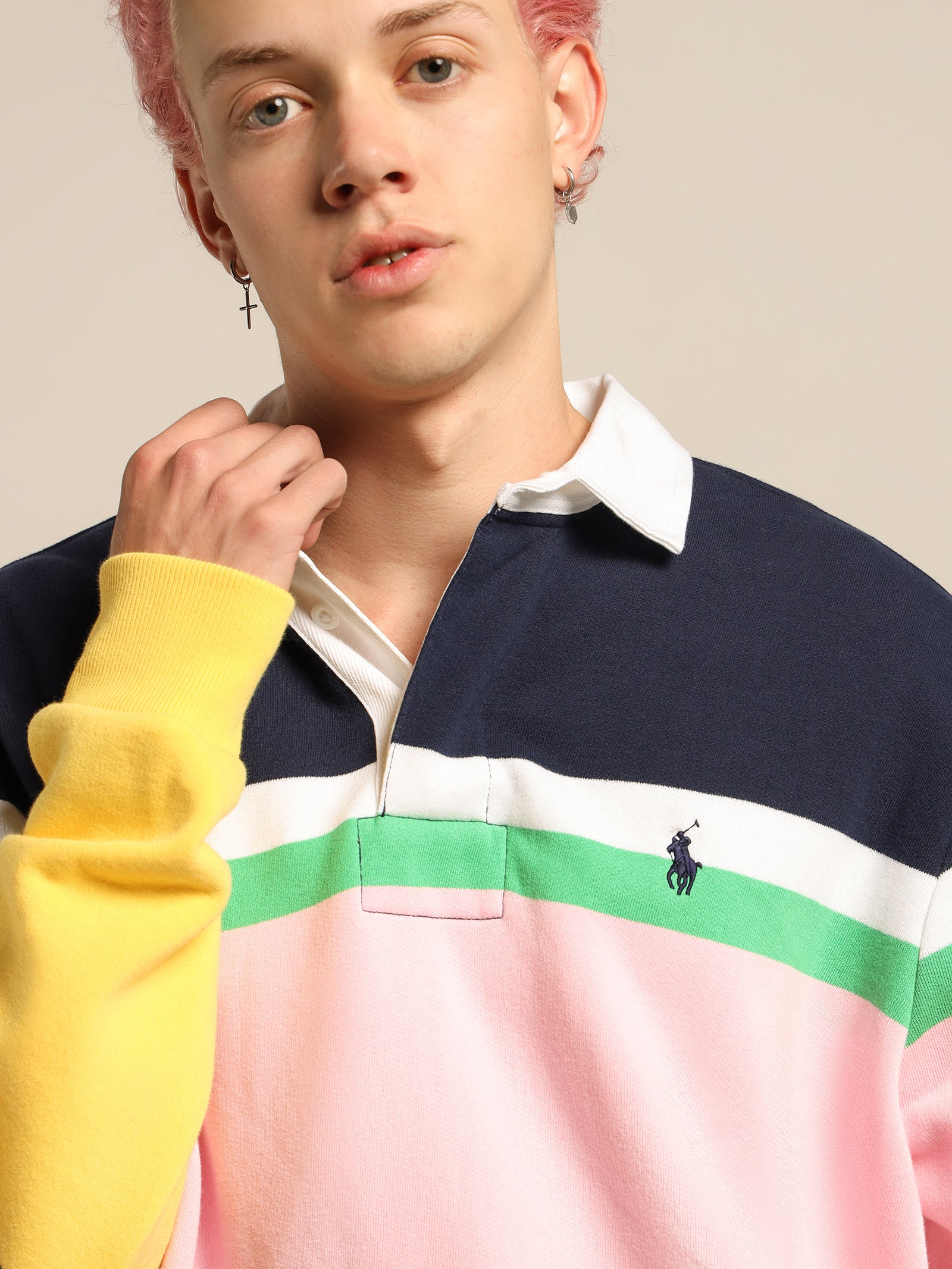 Multi Stripe Kangaroo Pocket Jersey Rugby Shirt - Image 6