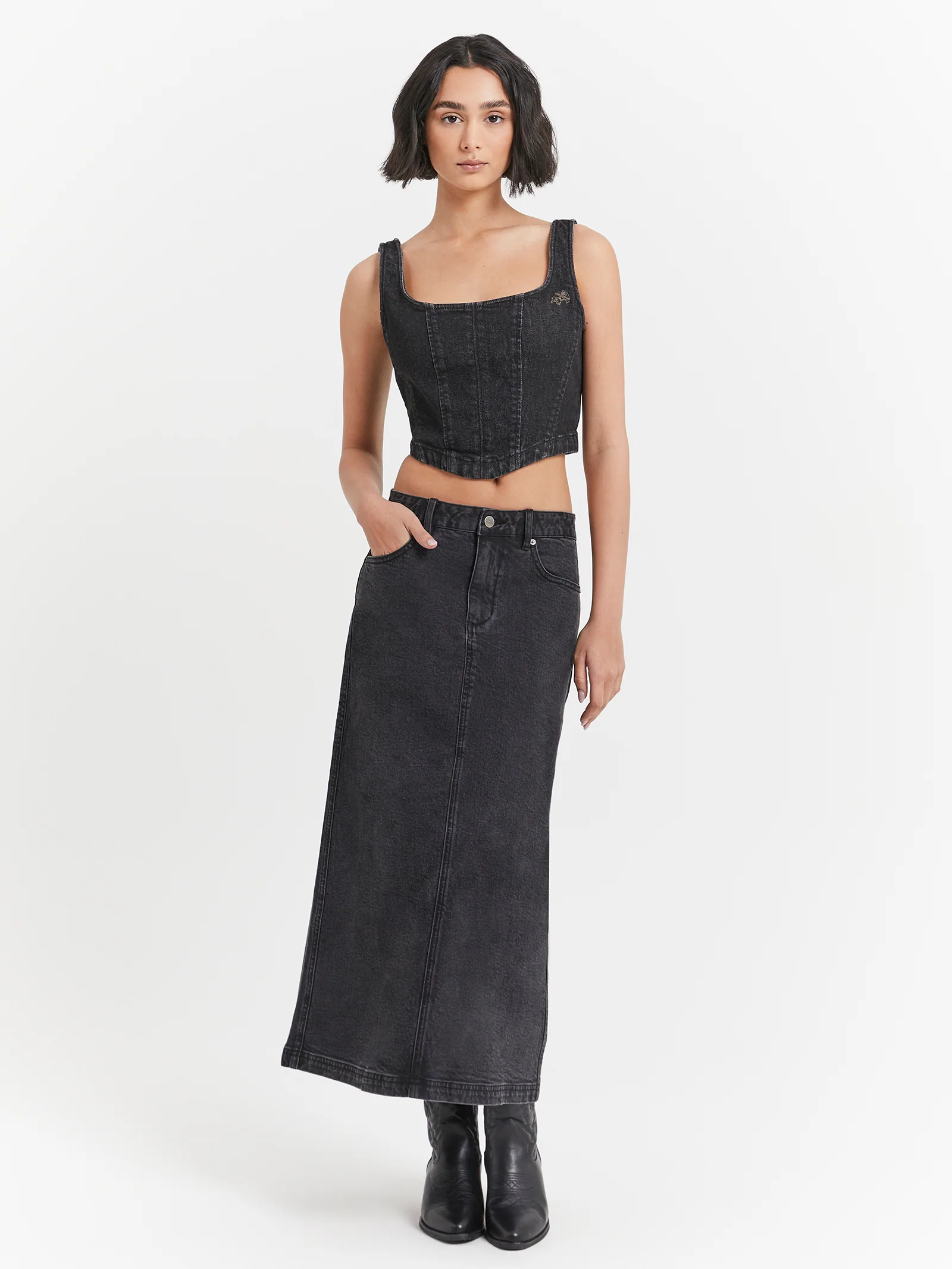 Mysteries Denim Maxi Skirt - Image 2