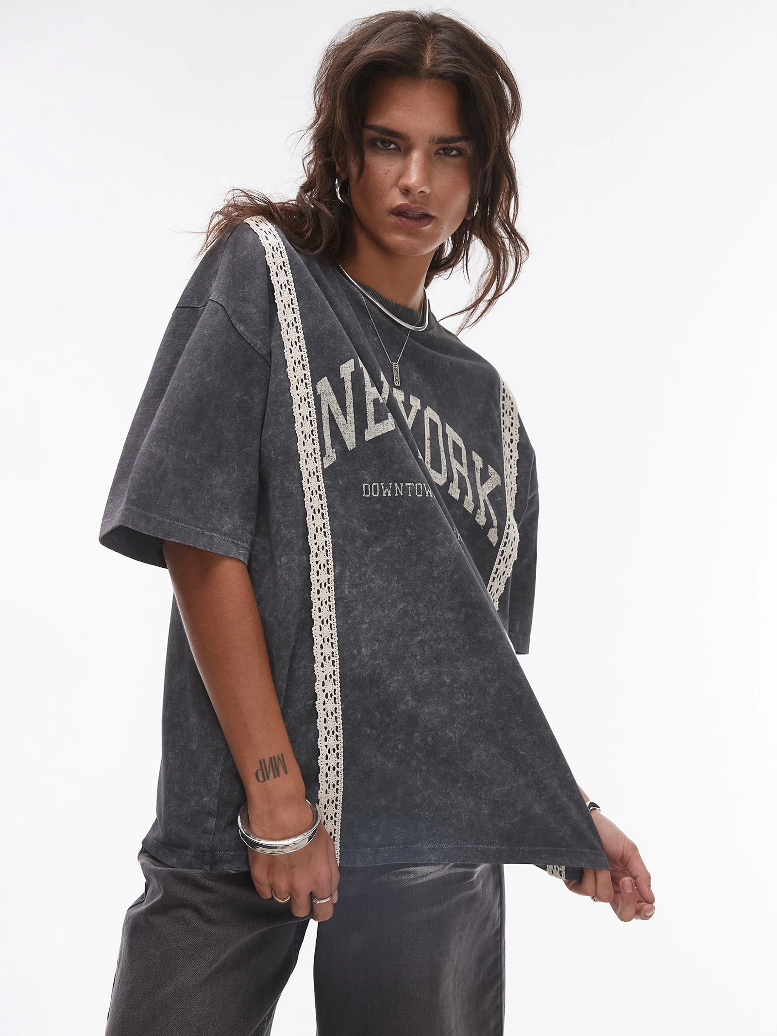 New York Lace Trim Oversized Tee