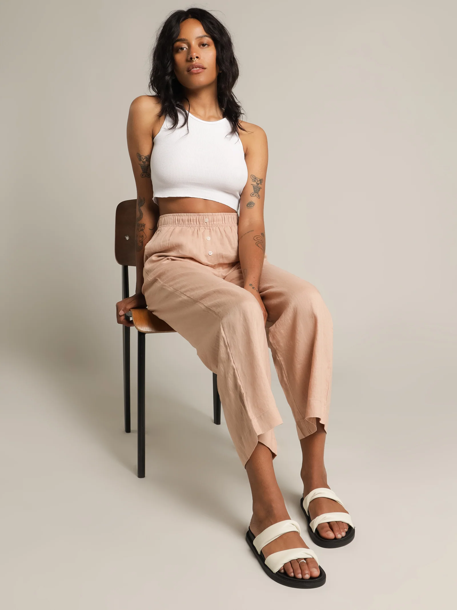 Nude Linen Lounge Crop Pant - Image 2