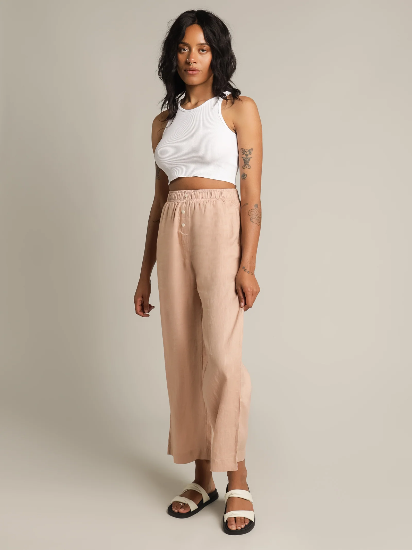 Nude Linen Lounge Crop Pant - Image 4
