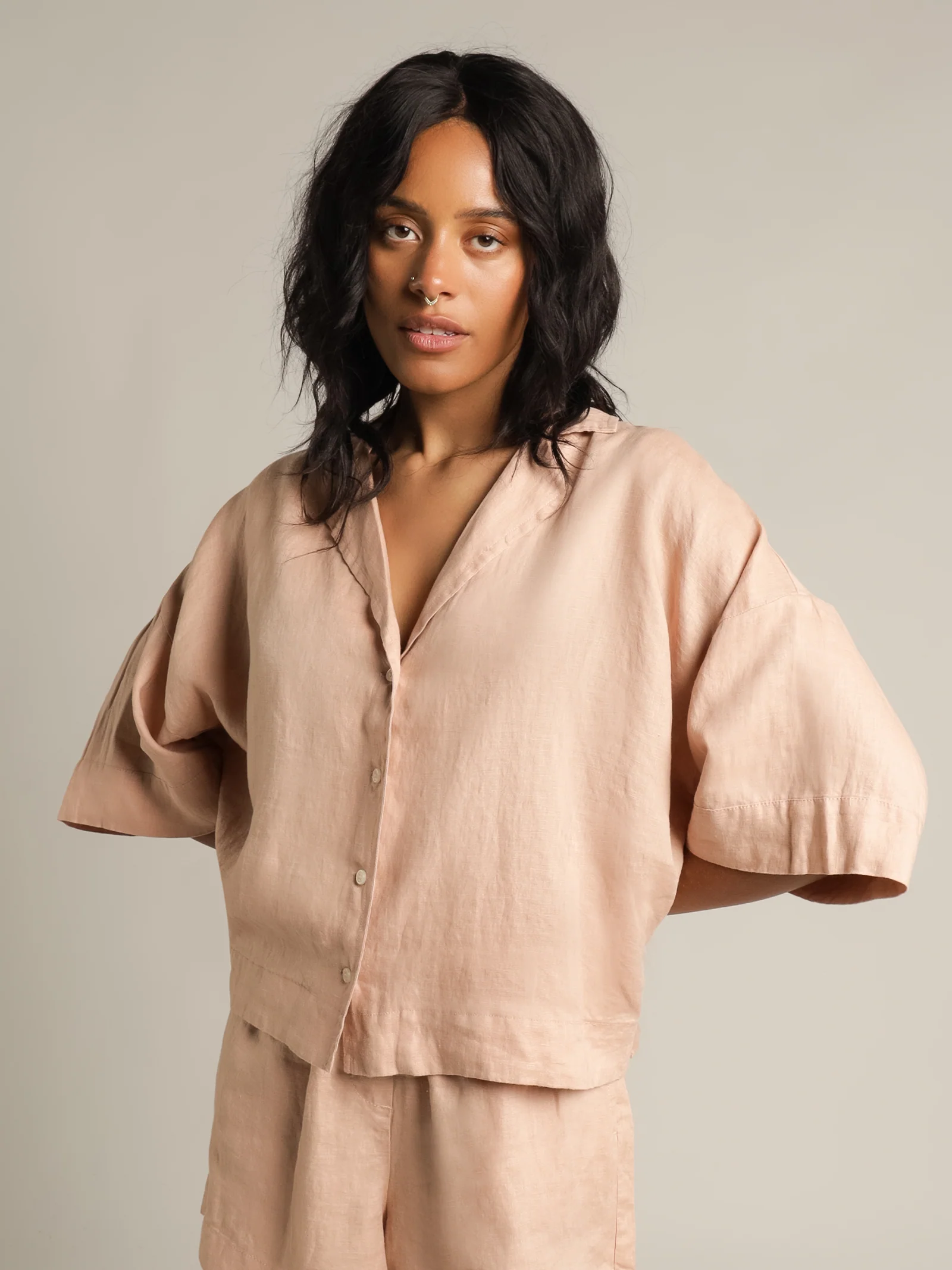 Nude Linen Lounge Shirt - Image 3