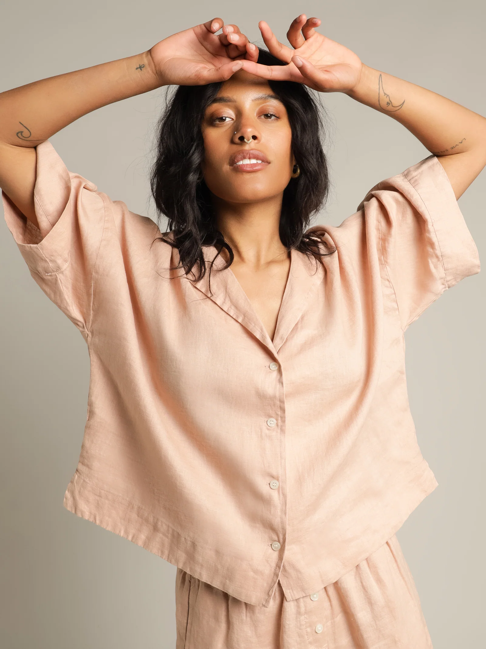 Nude Linen Lounge Shirt - Image 4