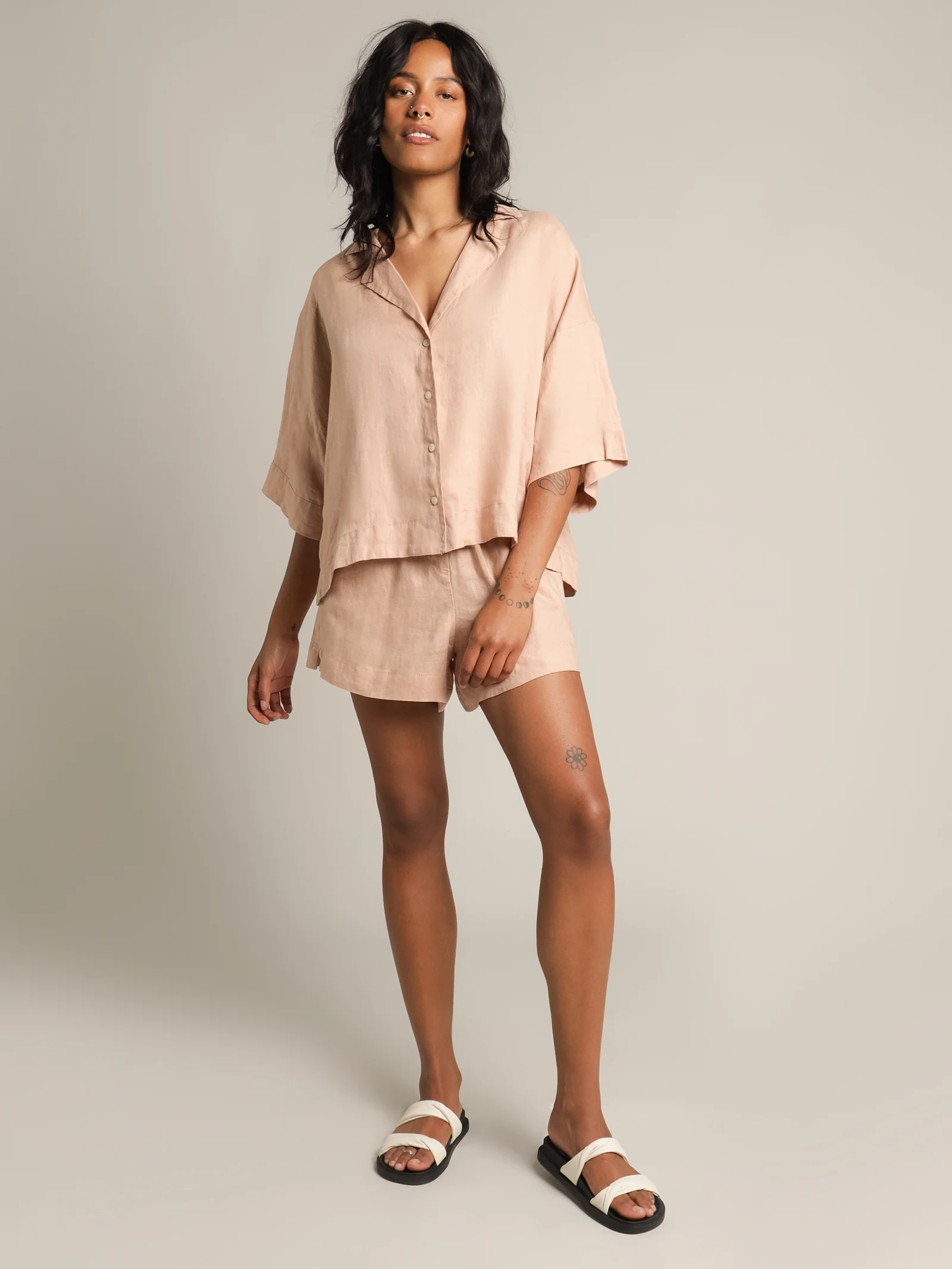 Nude Linen Lounge Shirt - Image 5