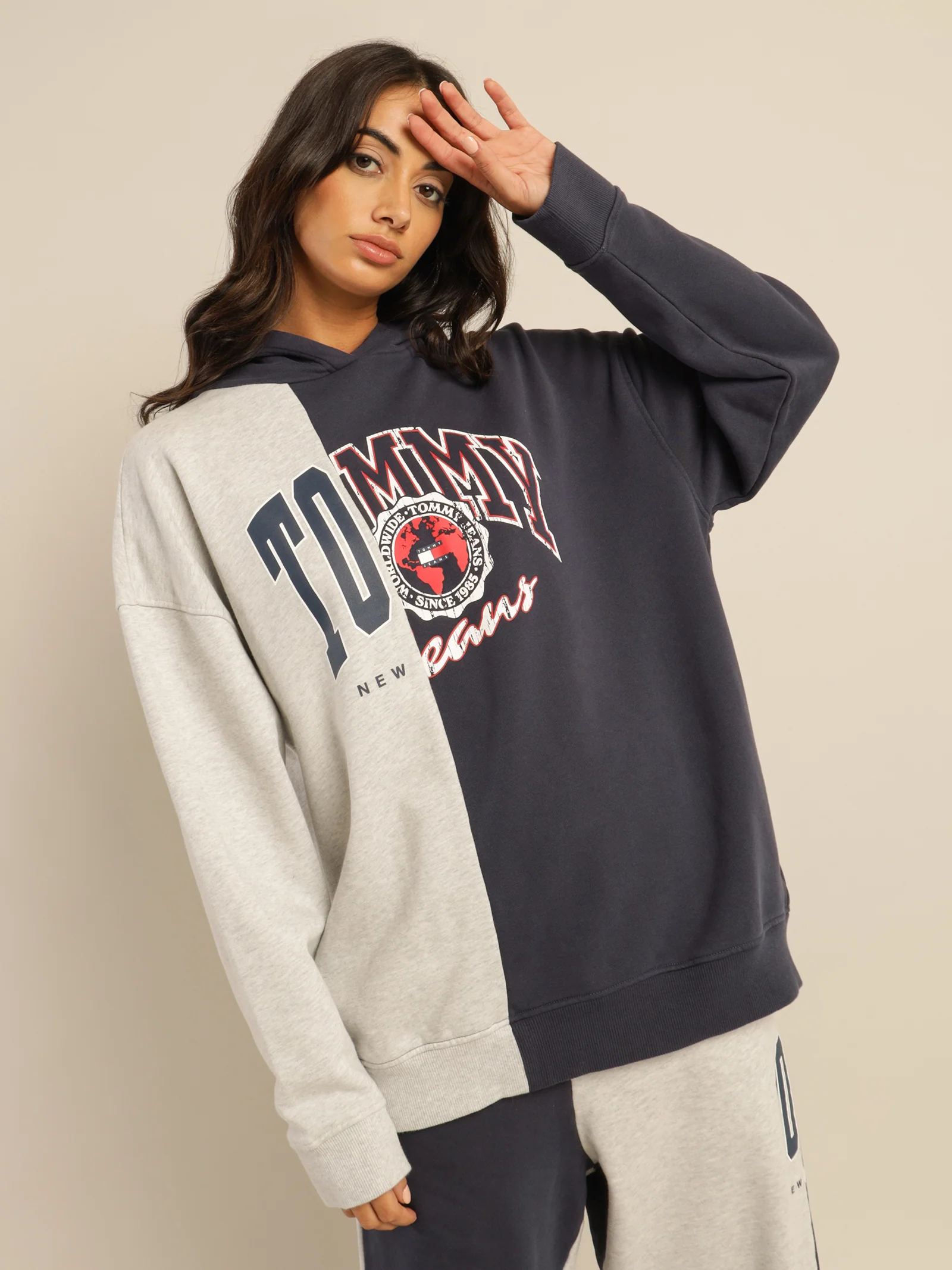 Oversized College Splicing Hoodie - Image 3