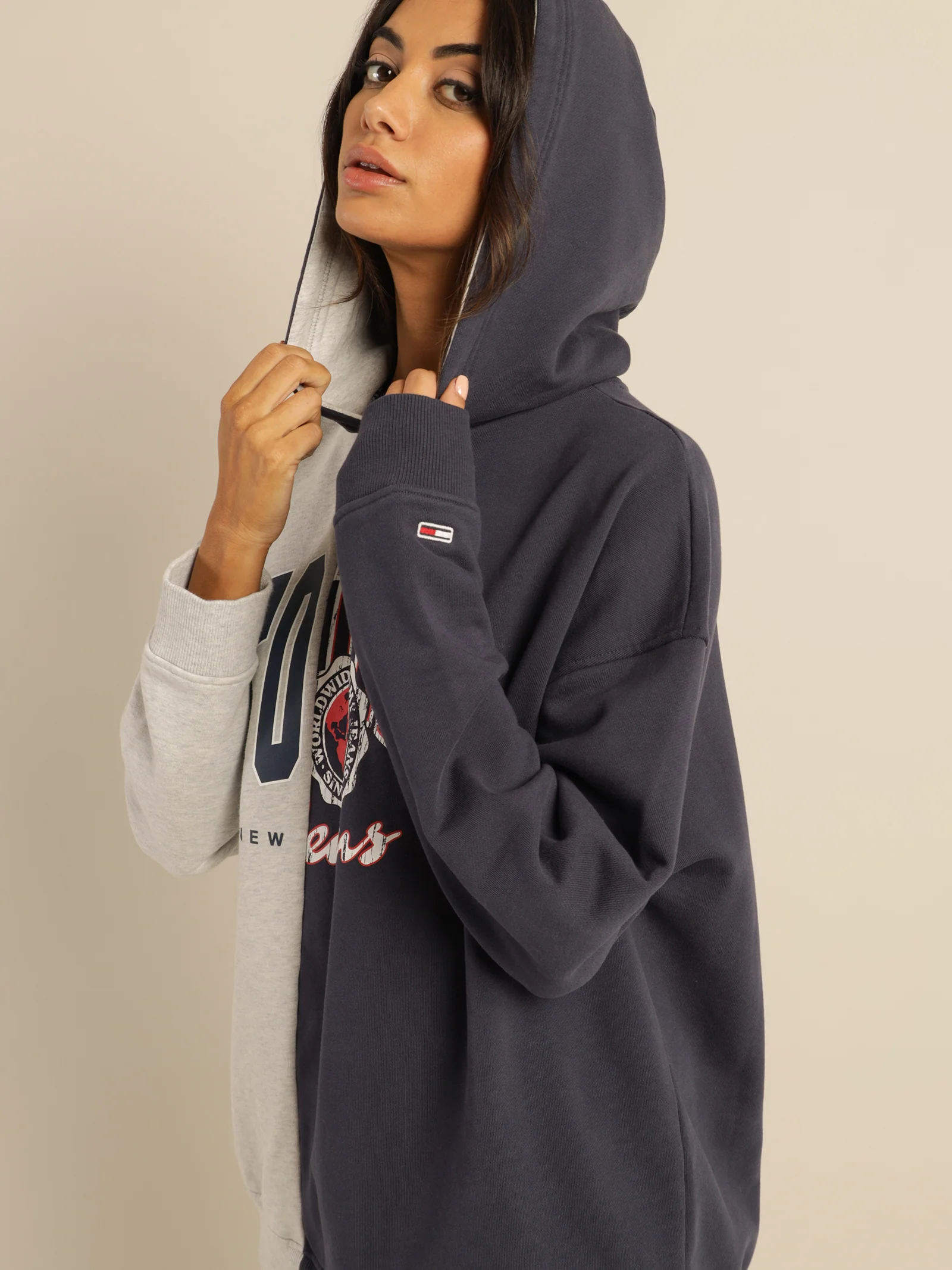 Oversized College Splicing Hoodie - Image 5