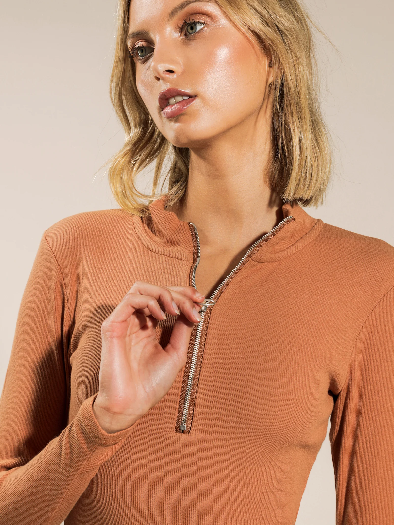 Penny Rib Long Sleeve Zip Dress - Image 5