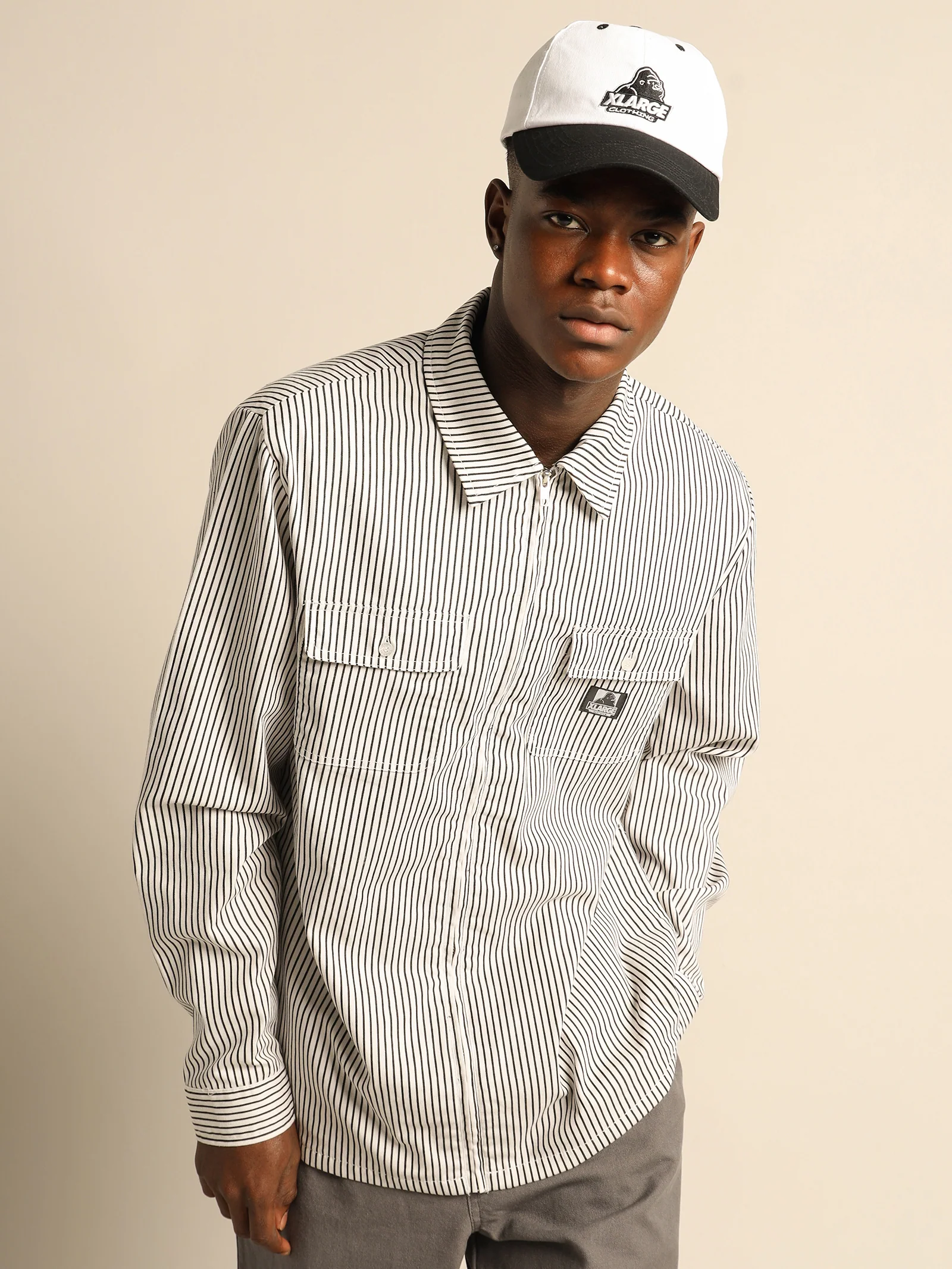 Pinstripe Long Sleeve Zip Shirt - Image 2
