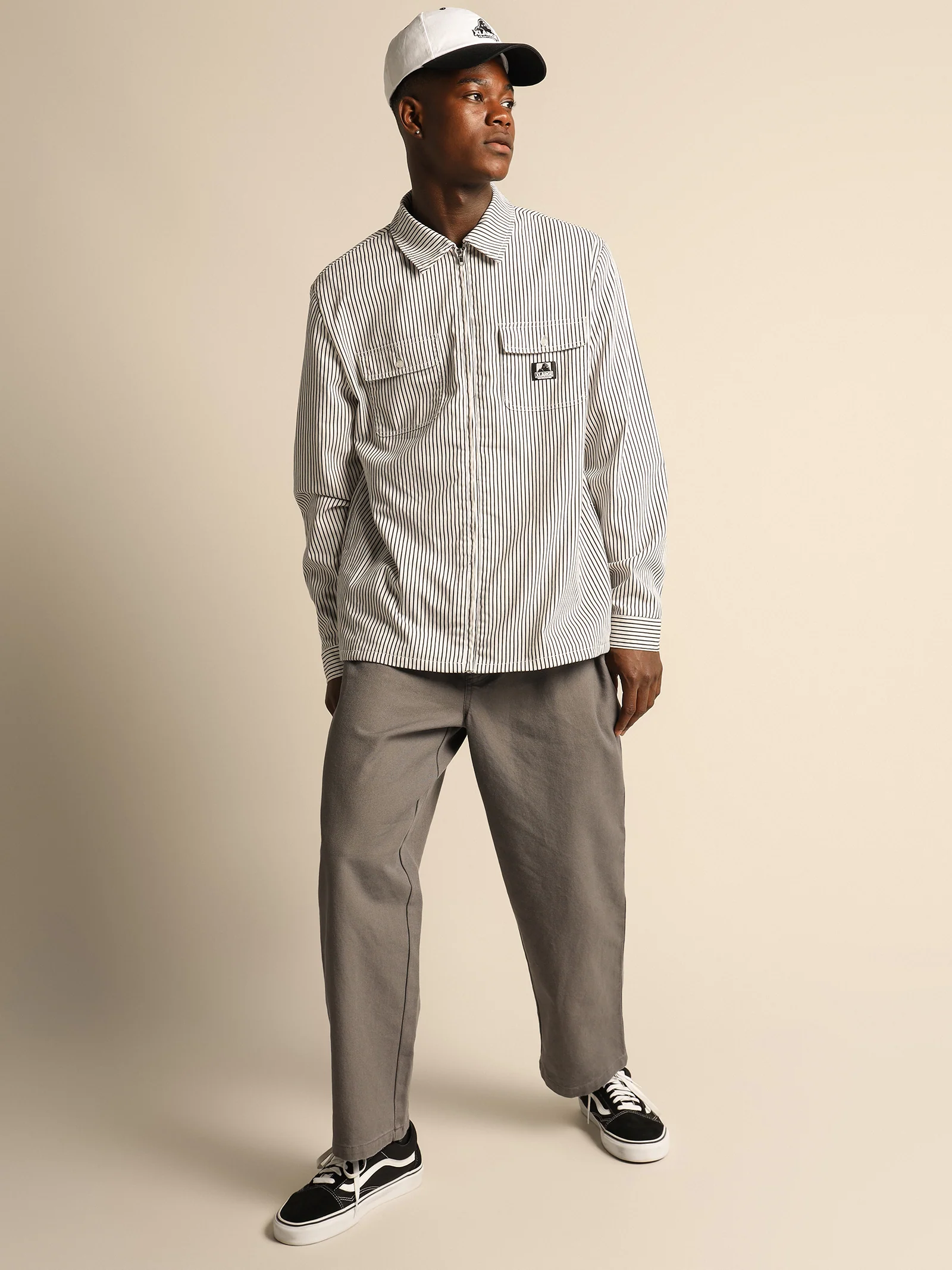 Pinstripe Long Sleeve Zip Shirt - Image 3