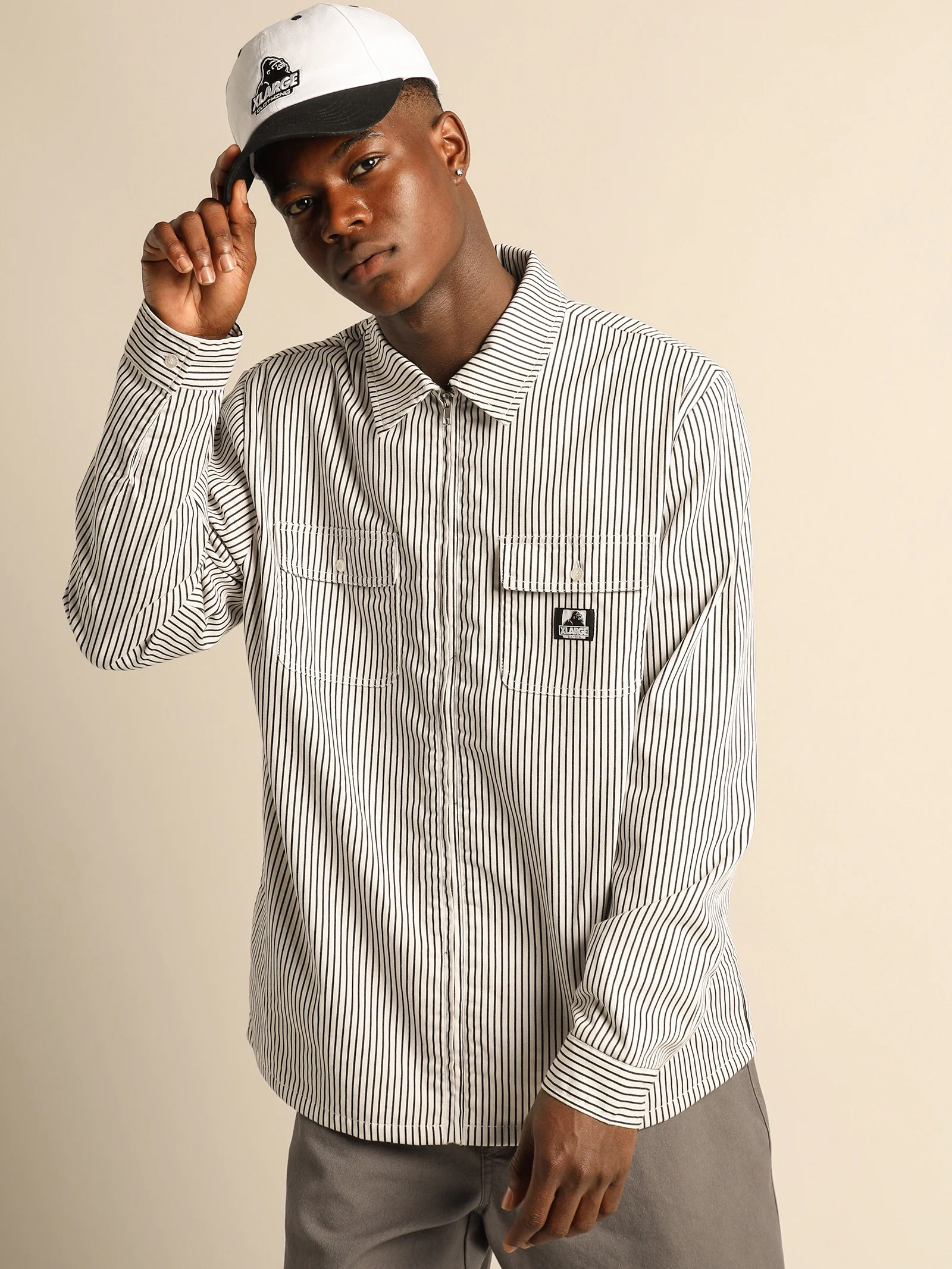 Pinstripe Long Sleeve Zip Shirt - Image 5