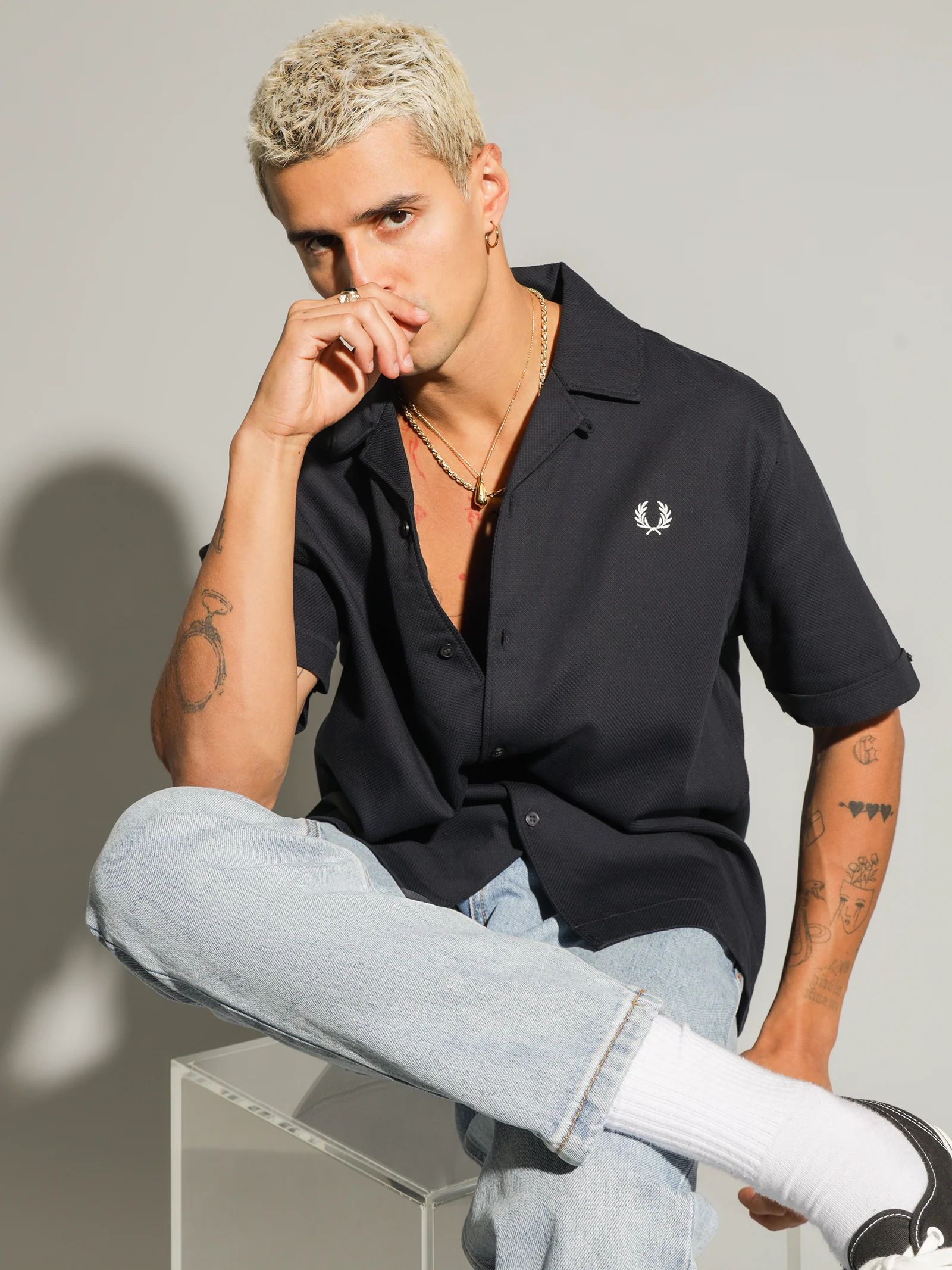 Pique Texture Revere Collar Shirt - Image 2