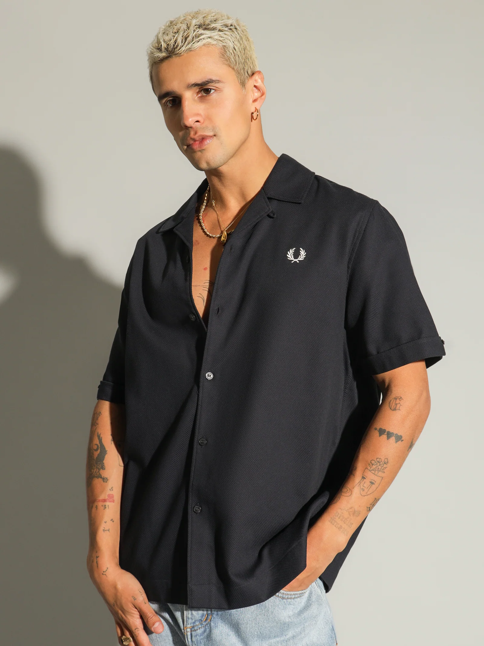 Pique Texture Revere Collar Shirt - Image 3