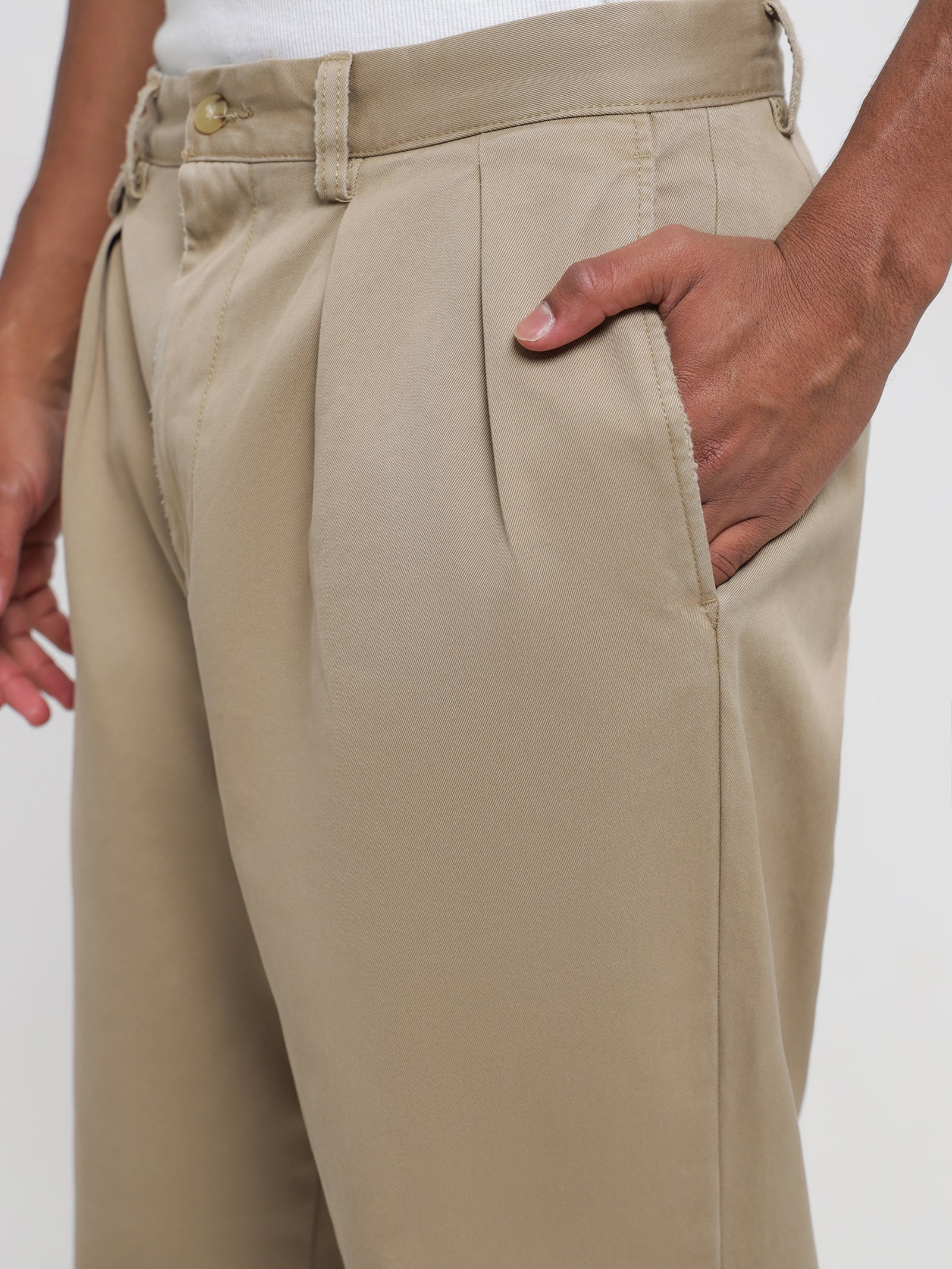 Pleat Detail Cotton Trousers - Image 3