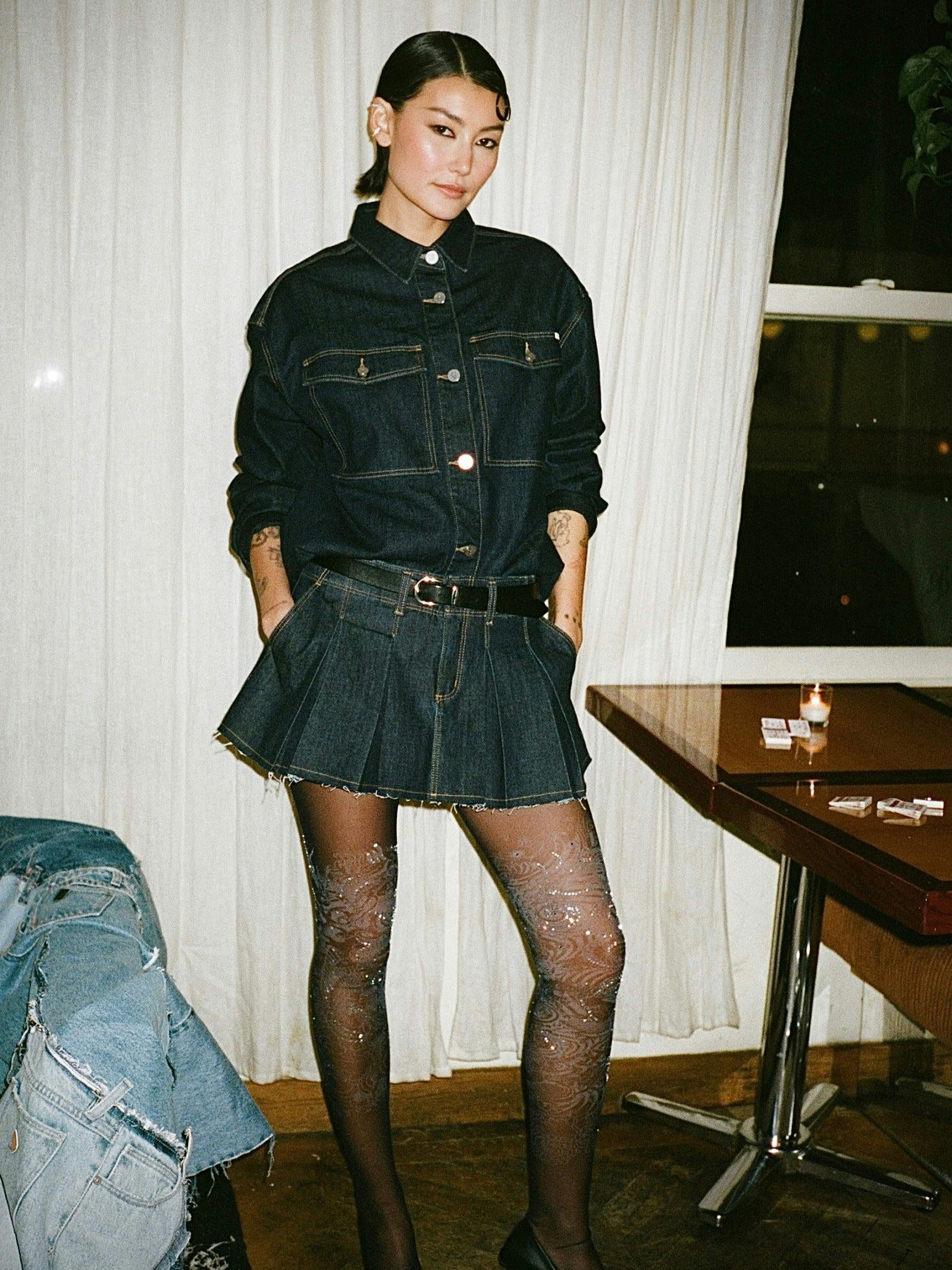 Pleated Denim Mini Skirt Lila - Image 5