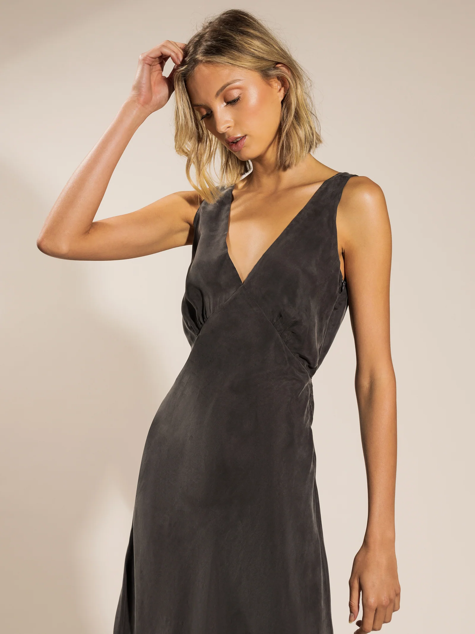 Reese Cupro V Neck Midi Dress - Image 2