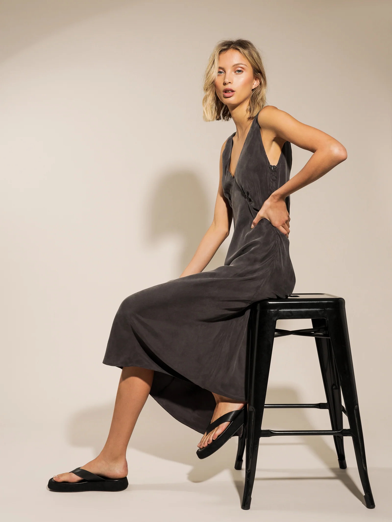 Reese Cupro V Neck Midi Dress - Image 5