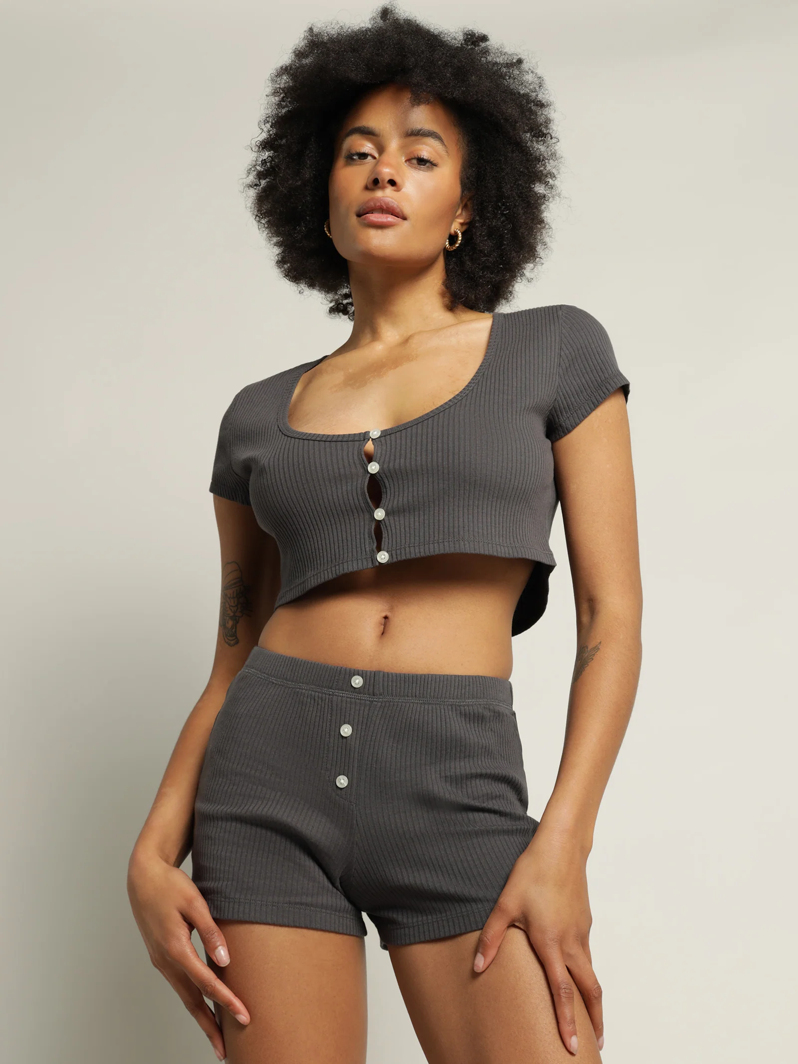 Ribbed Lounge Button T-Shirt - Image 3