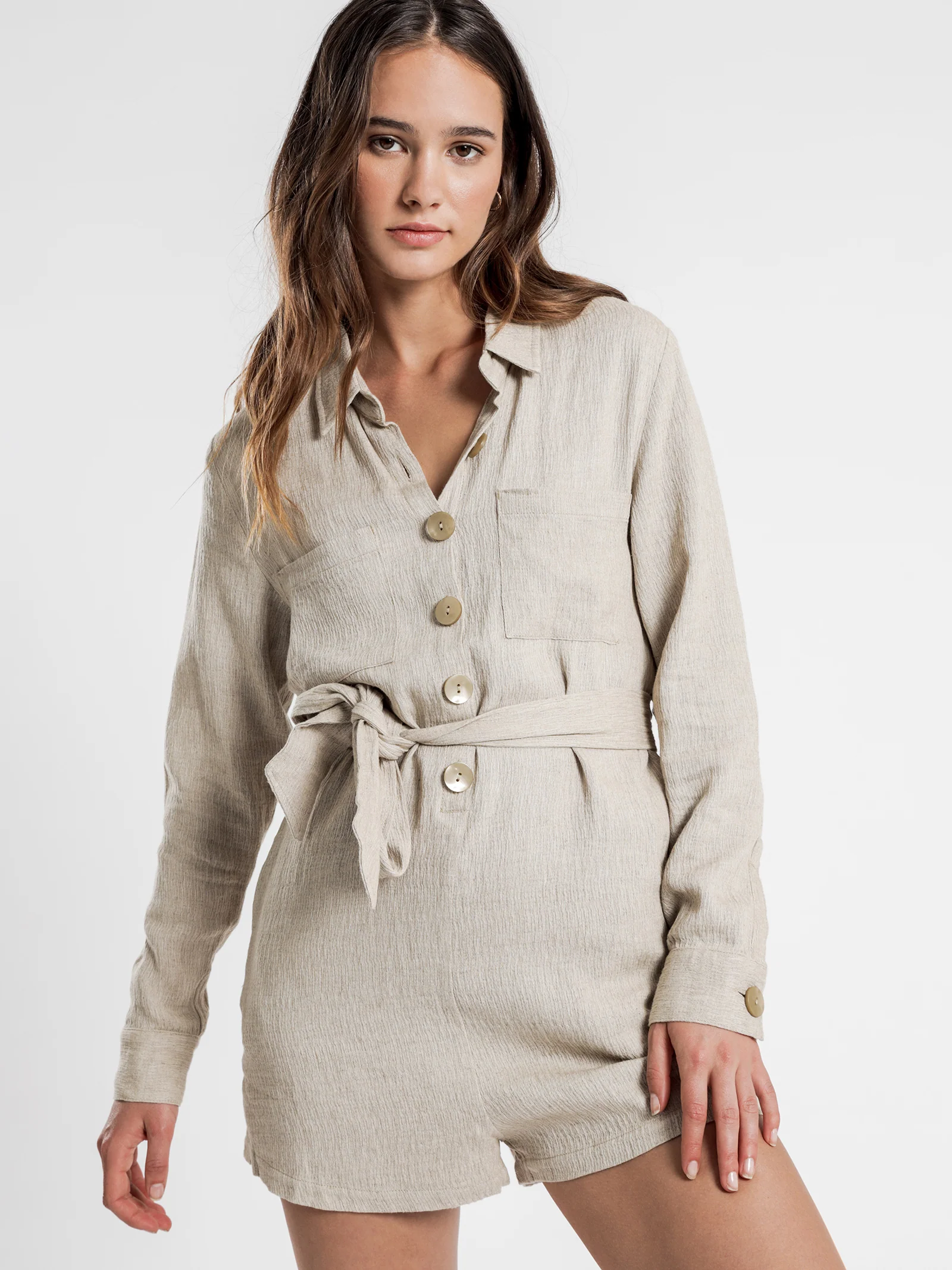 Rumi Linen Long Sleeve Romper - Image 2