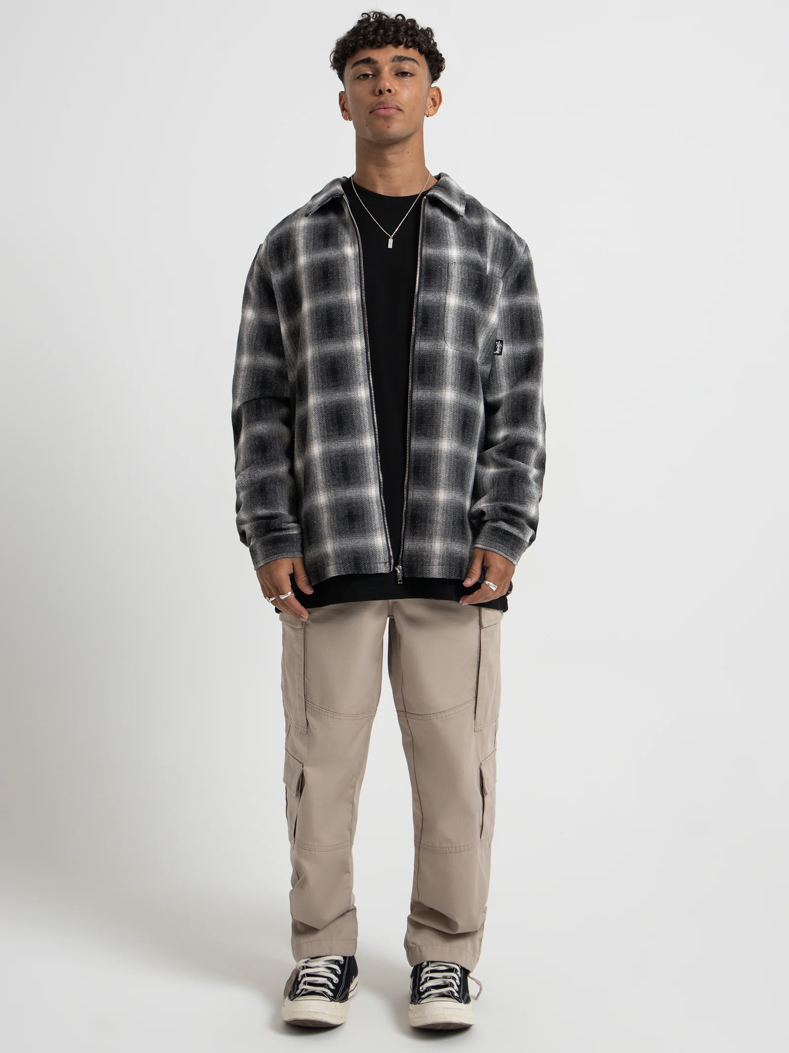 Shadow Plaid Zip Up Long Sleeve Shirt - Image 2