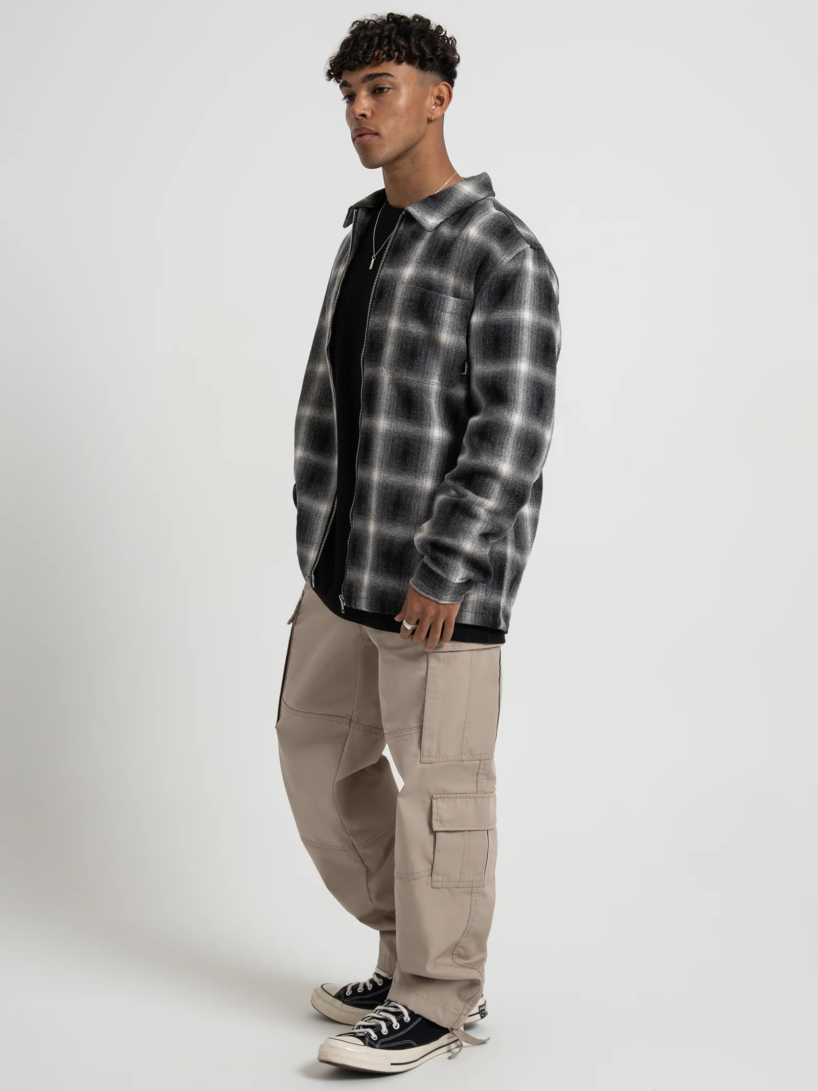 Shadow Plaid Zip Up Long Sleeve Shirt - Image 5