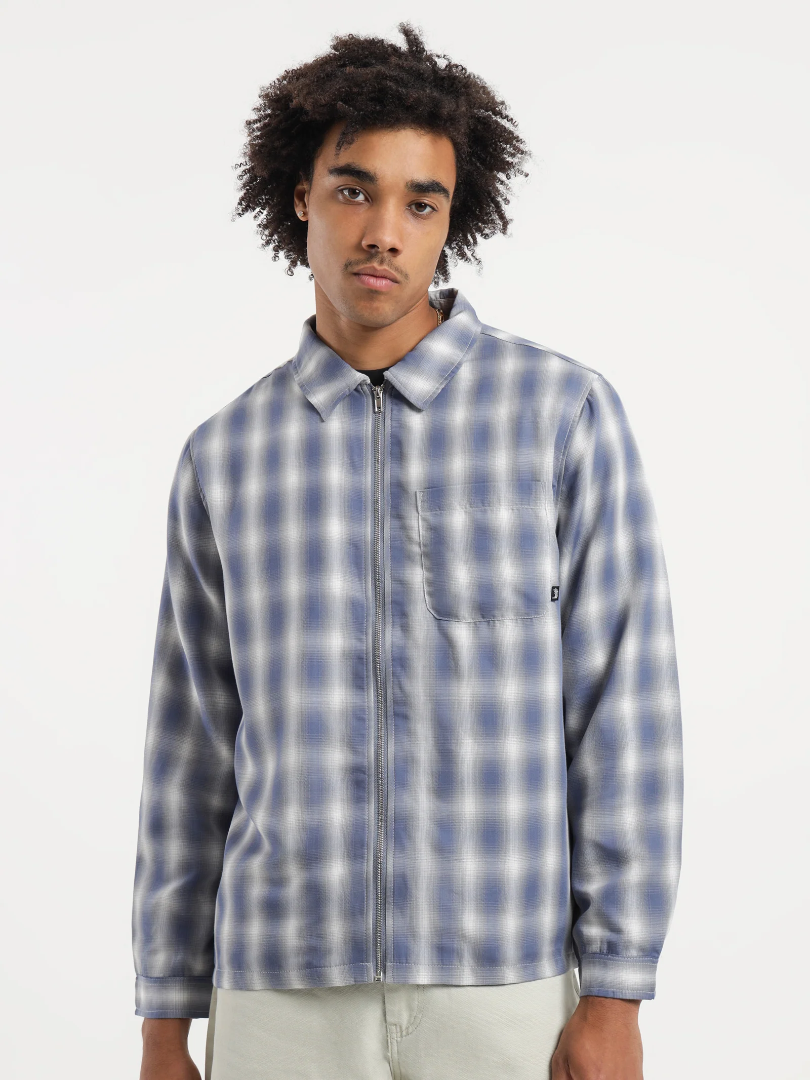 Shadow Plaid Zip Up LS Shirt - Image 3