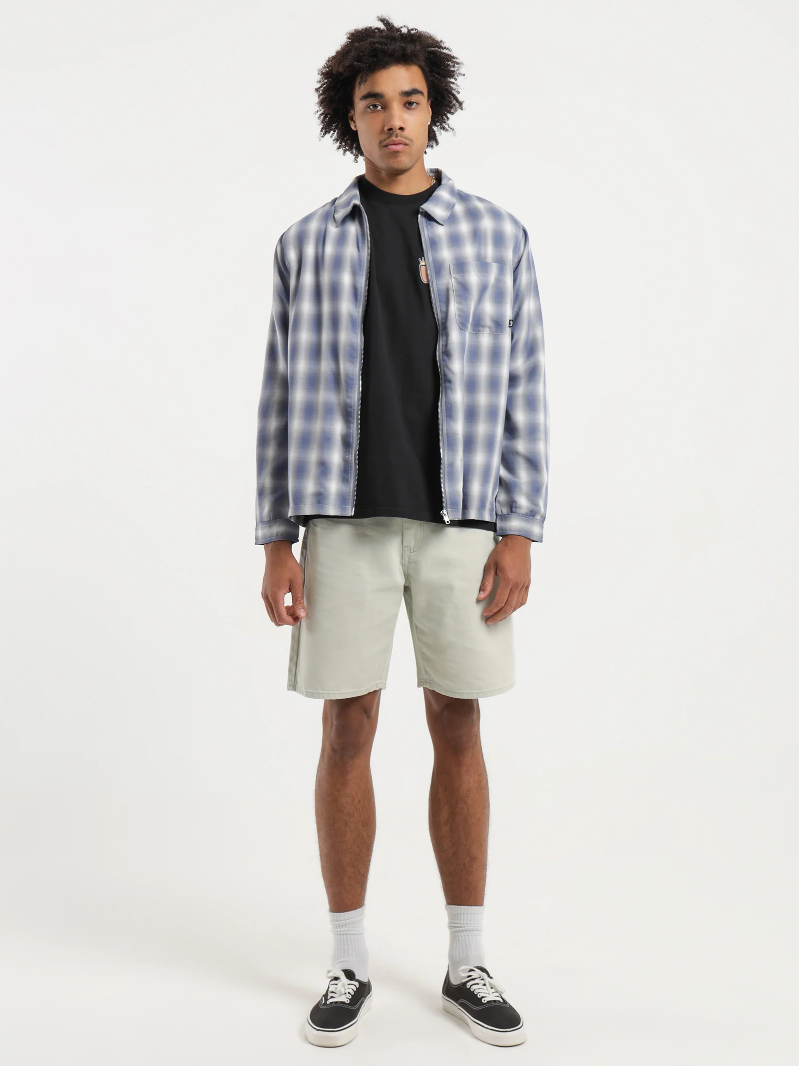 Shadow Plaid Zip Up LS Shirt - Image 4
