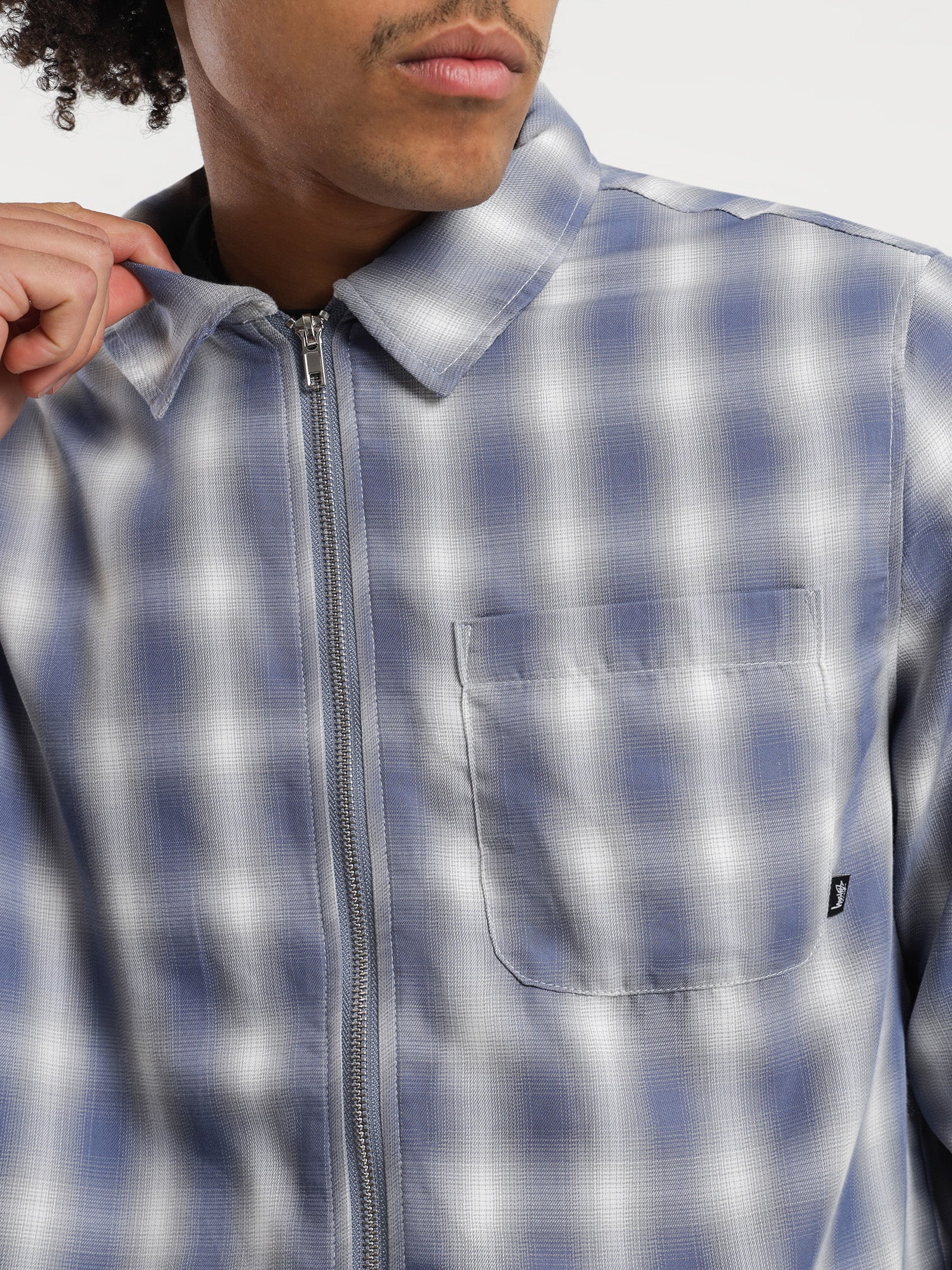 Shadow Plaid Zip Up LS Shirt - Image 5