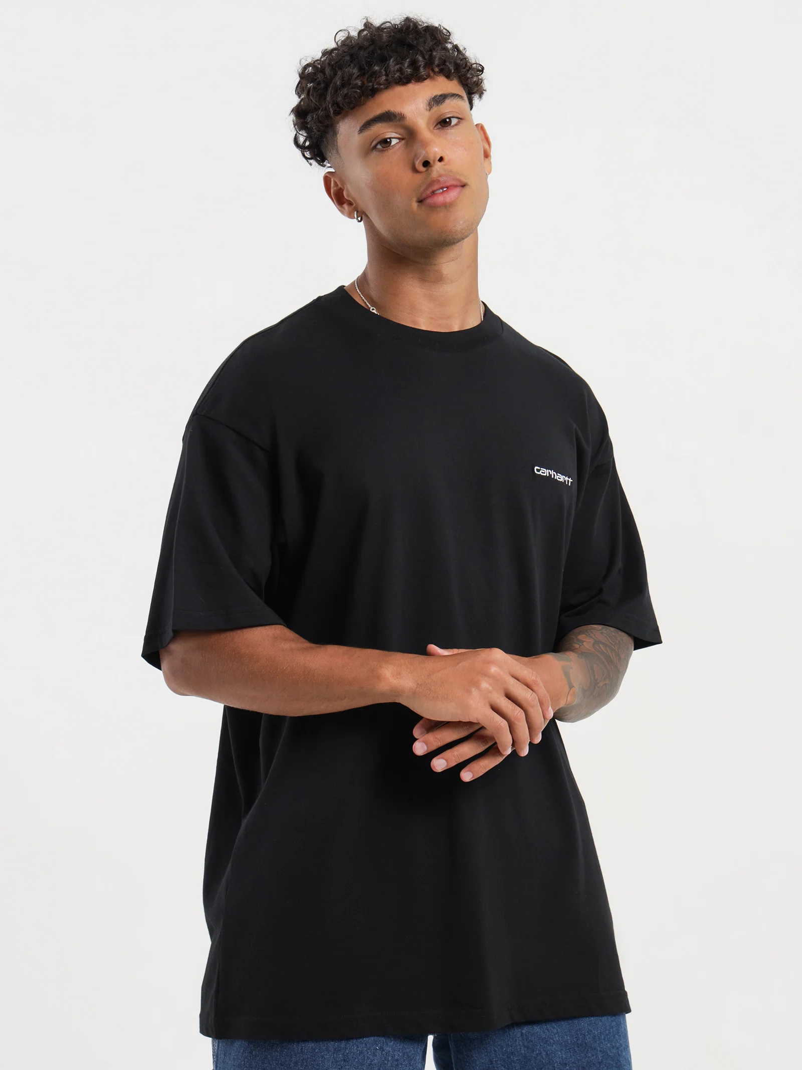 Short Sleeve Script Embroidery T-Shirt - Image 3