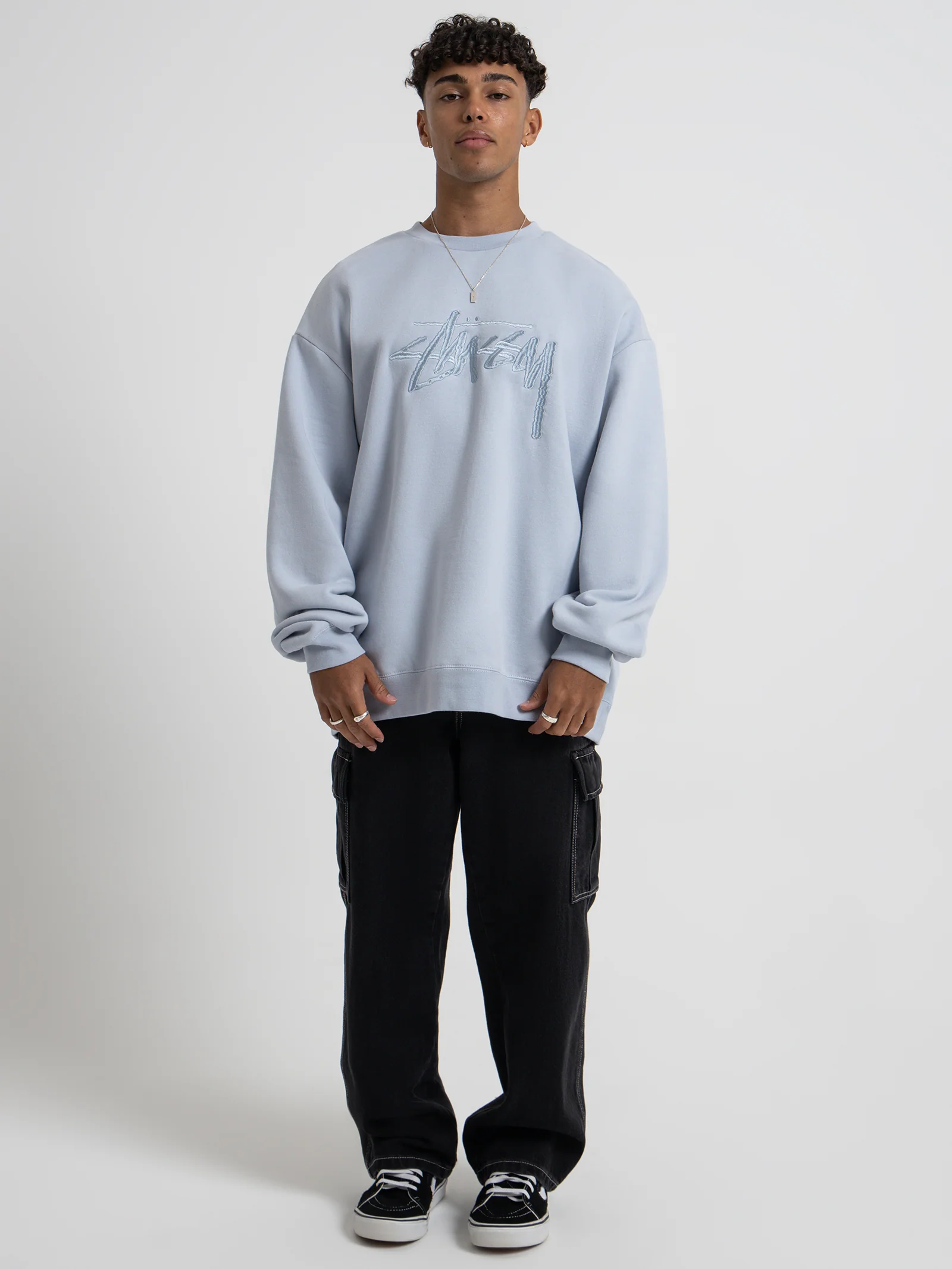 Solid Stock Embroidered Crew Sweater - Image 2