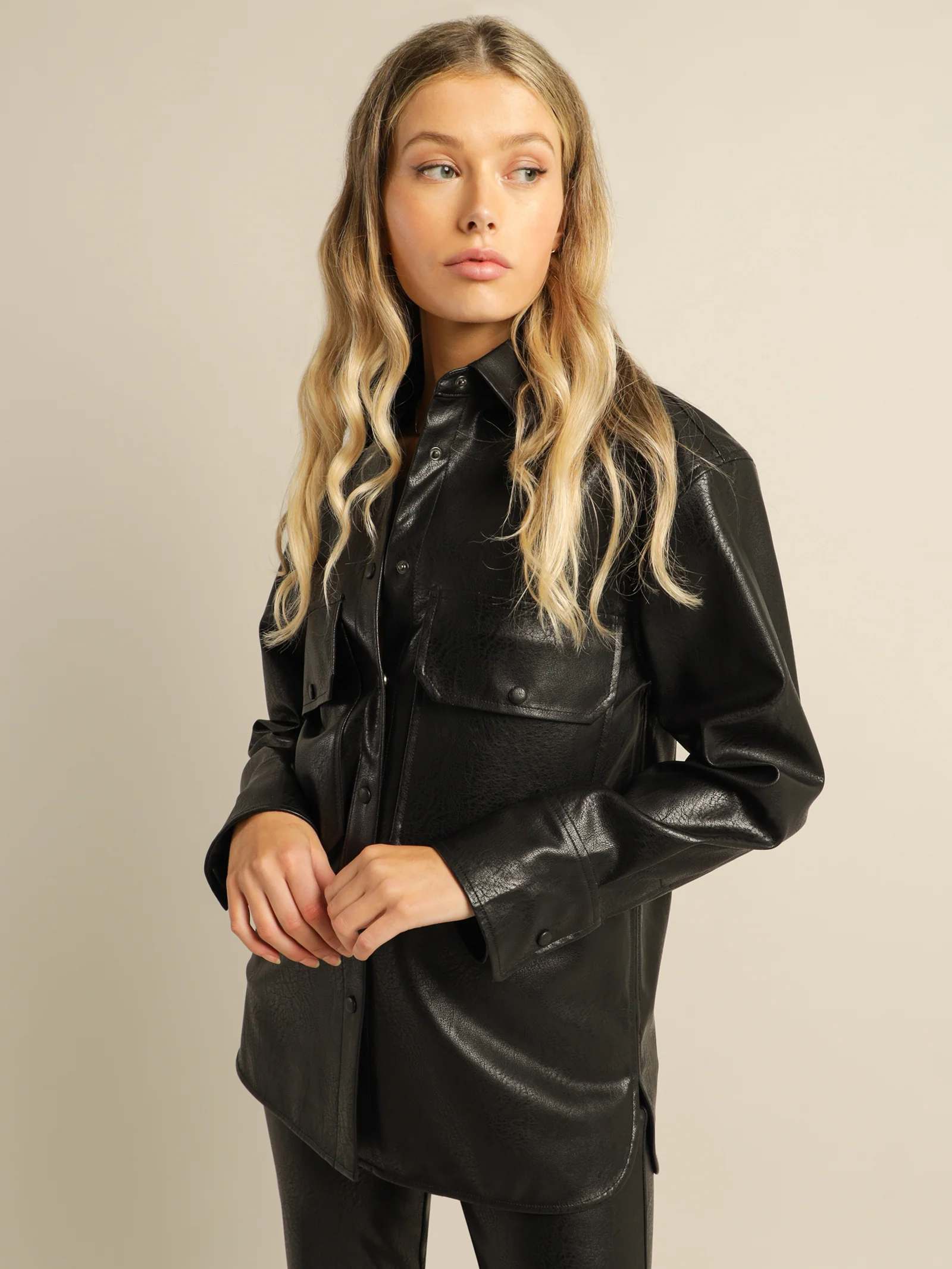 Spencer Faux Leather Shacket - Image 7