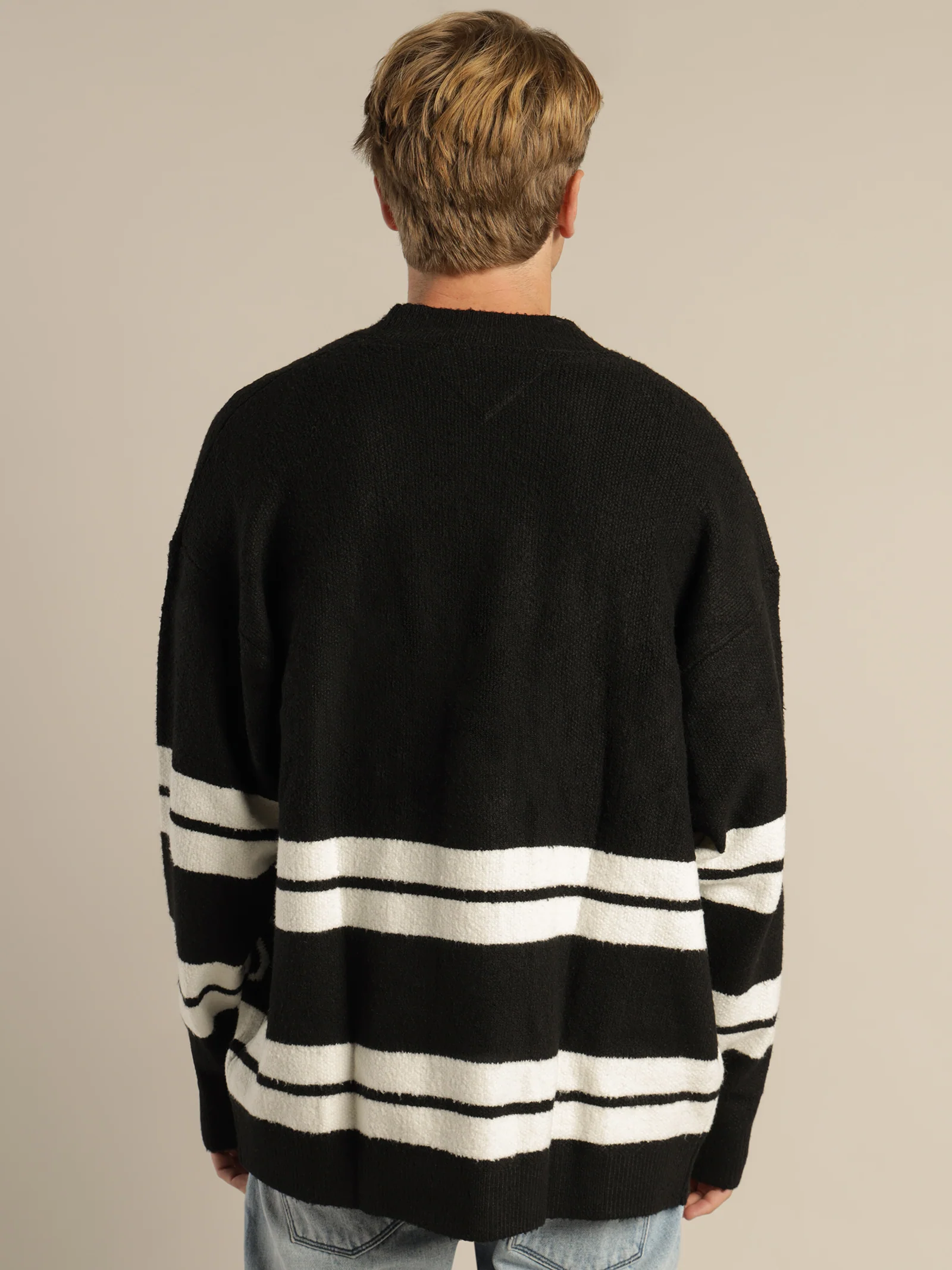 Stripe Intarsia Logo V-Neck Cardigan - Image 6