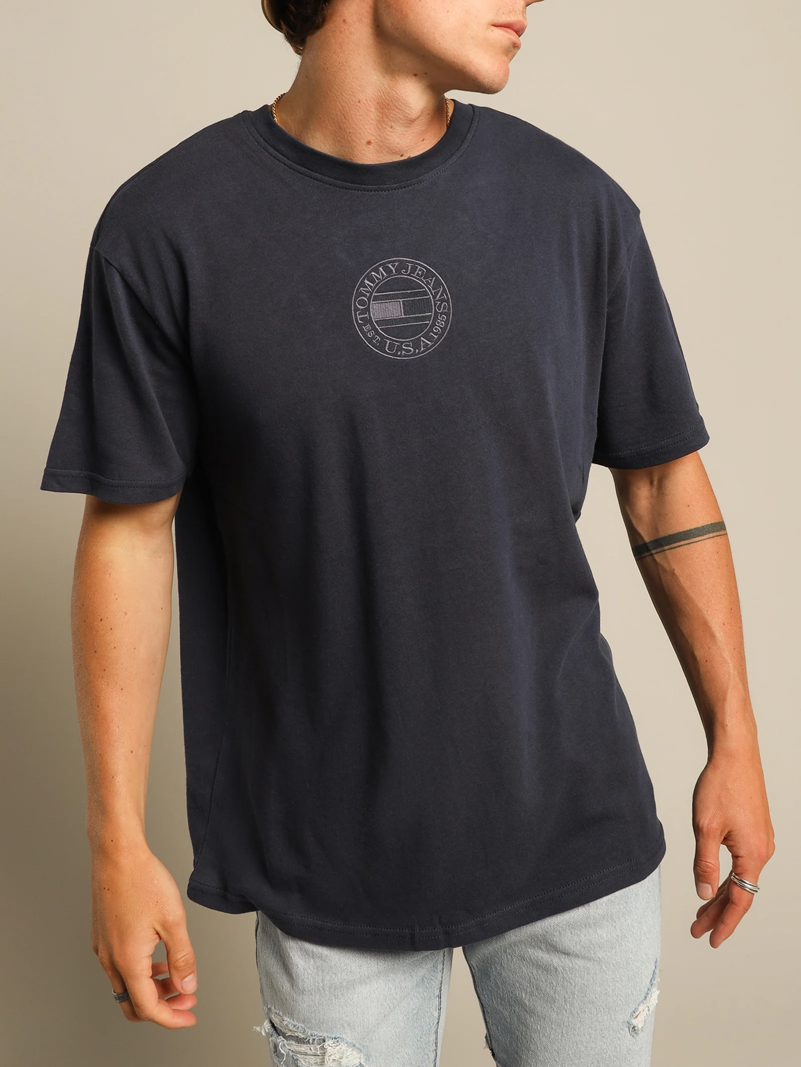 Tonal Circular Embroidery T-Shirt - Image 2