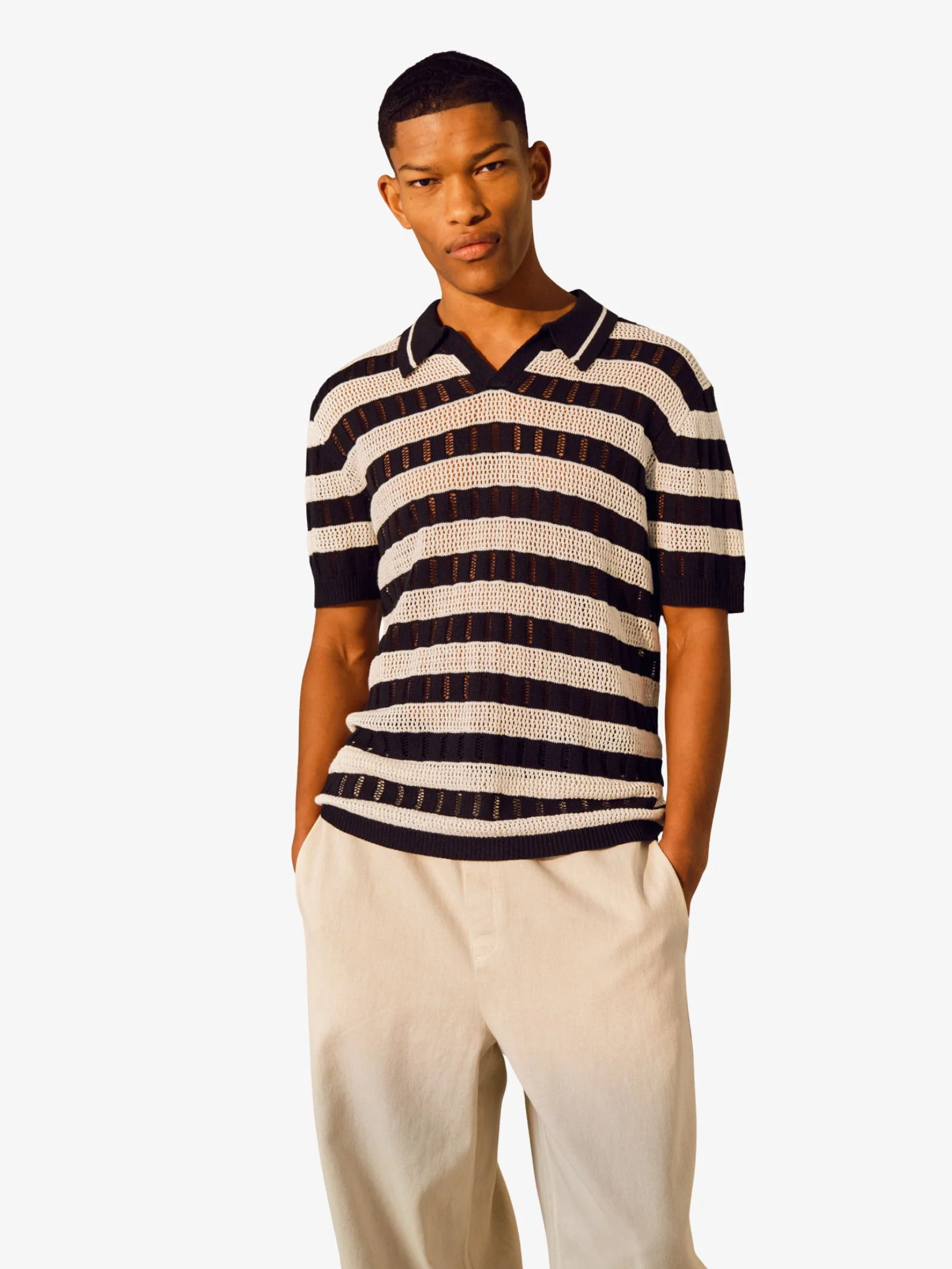 Ladder Stitch Crochet Polo Shirt - Image 2