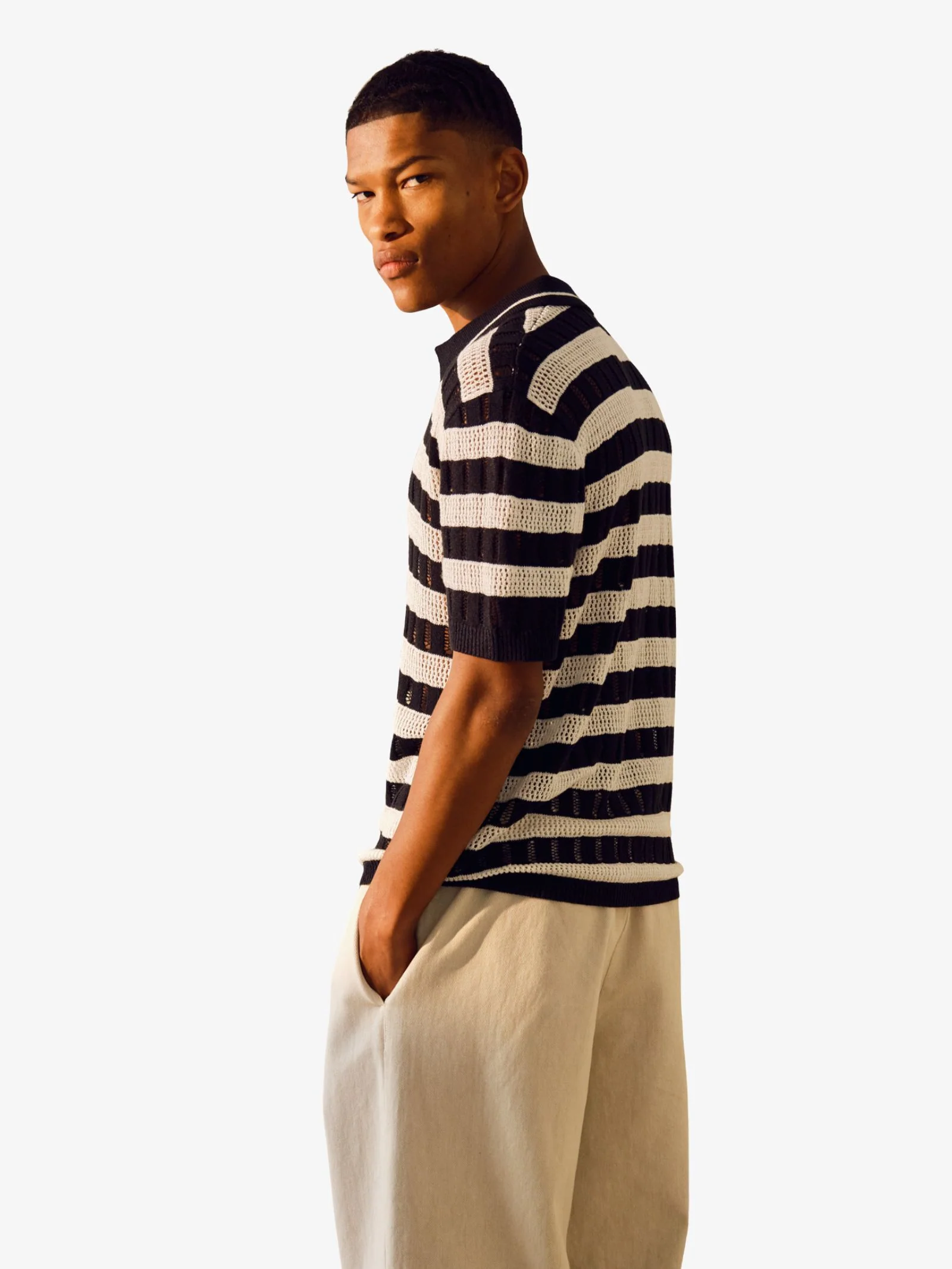 Ladder Stitch Crochet Polo Shirt - Image 3