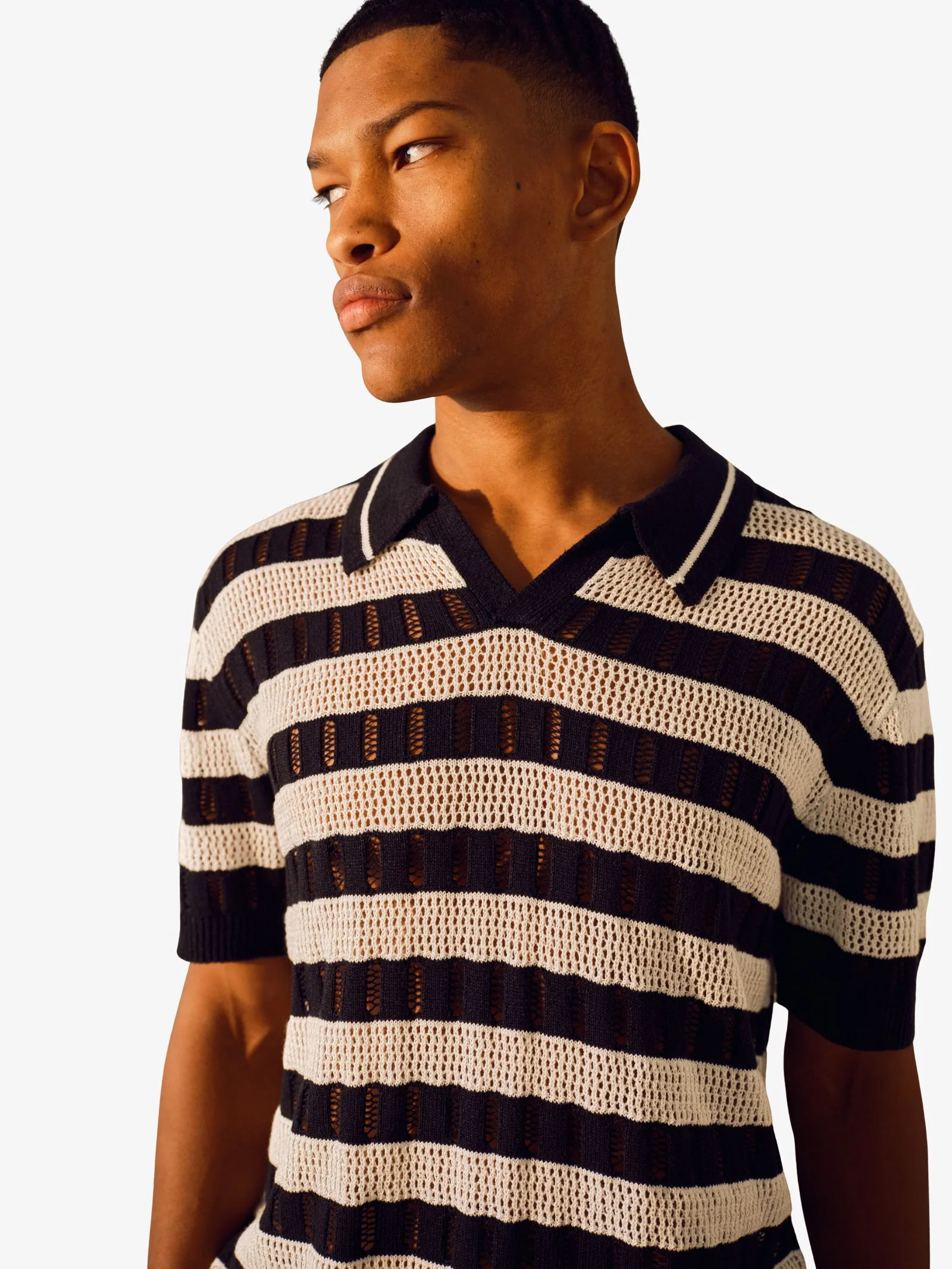 Ladder Stitch Crochet Polo Shirt - Image 4