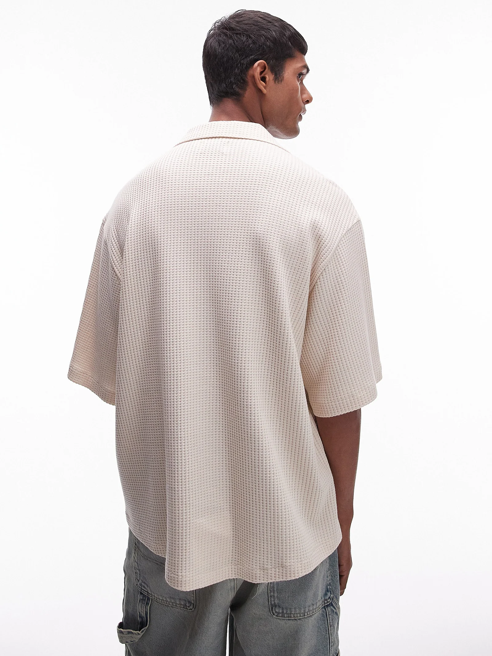 Oversized Fit Waffle Button-Through Shirt - Image 3