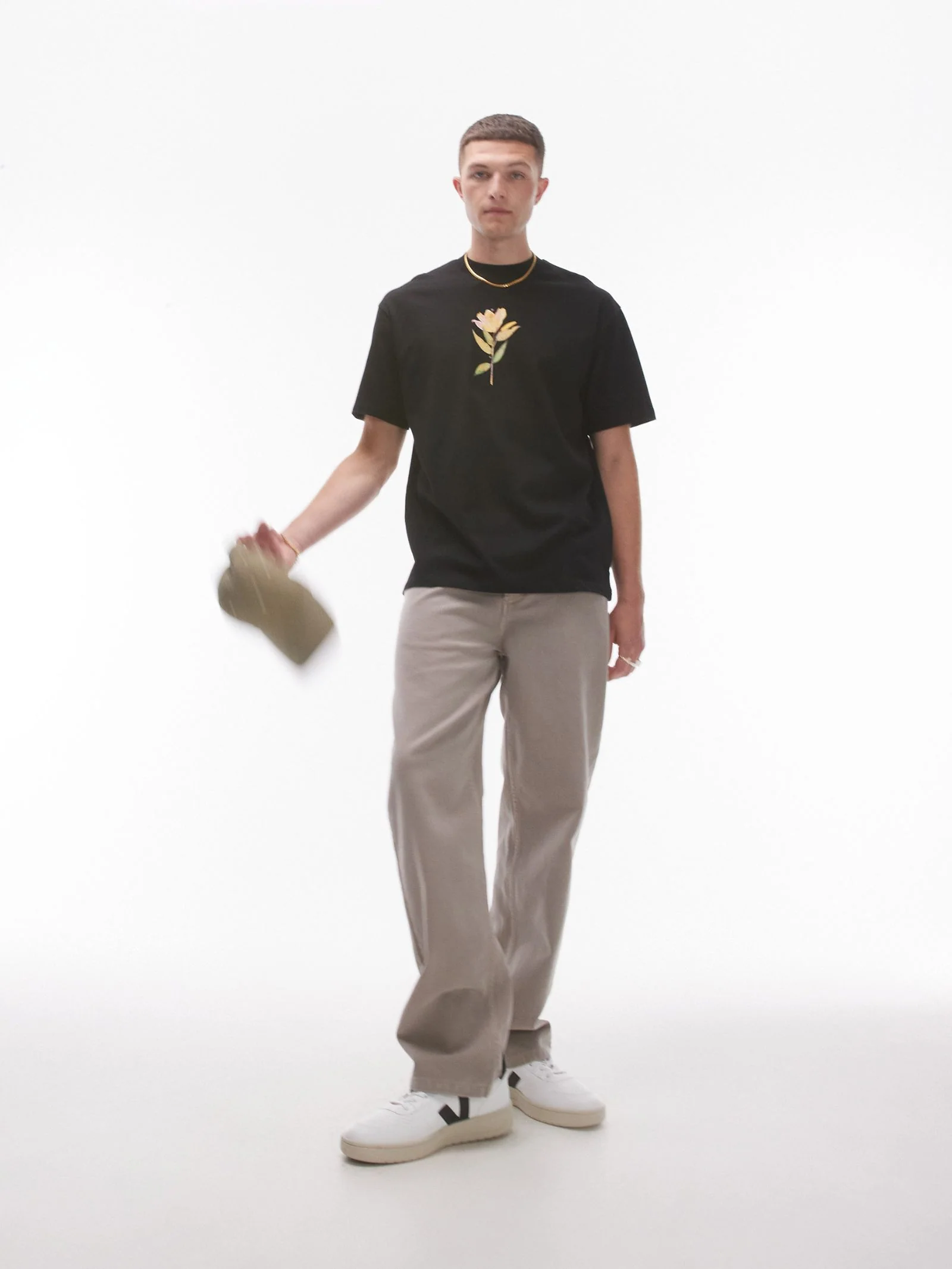 Premium Oversized T-Shirt with Lily Print