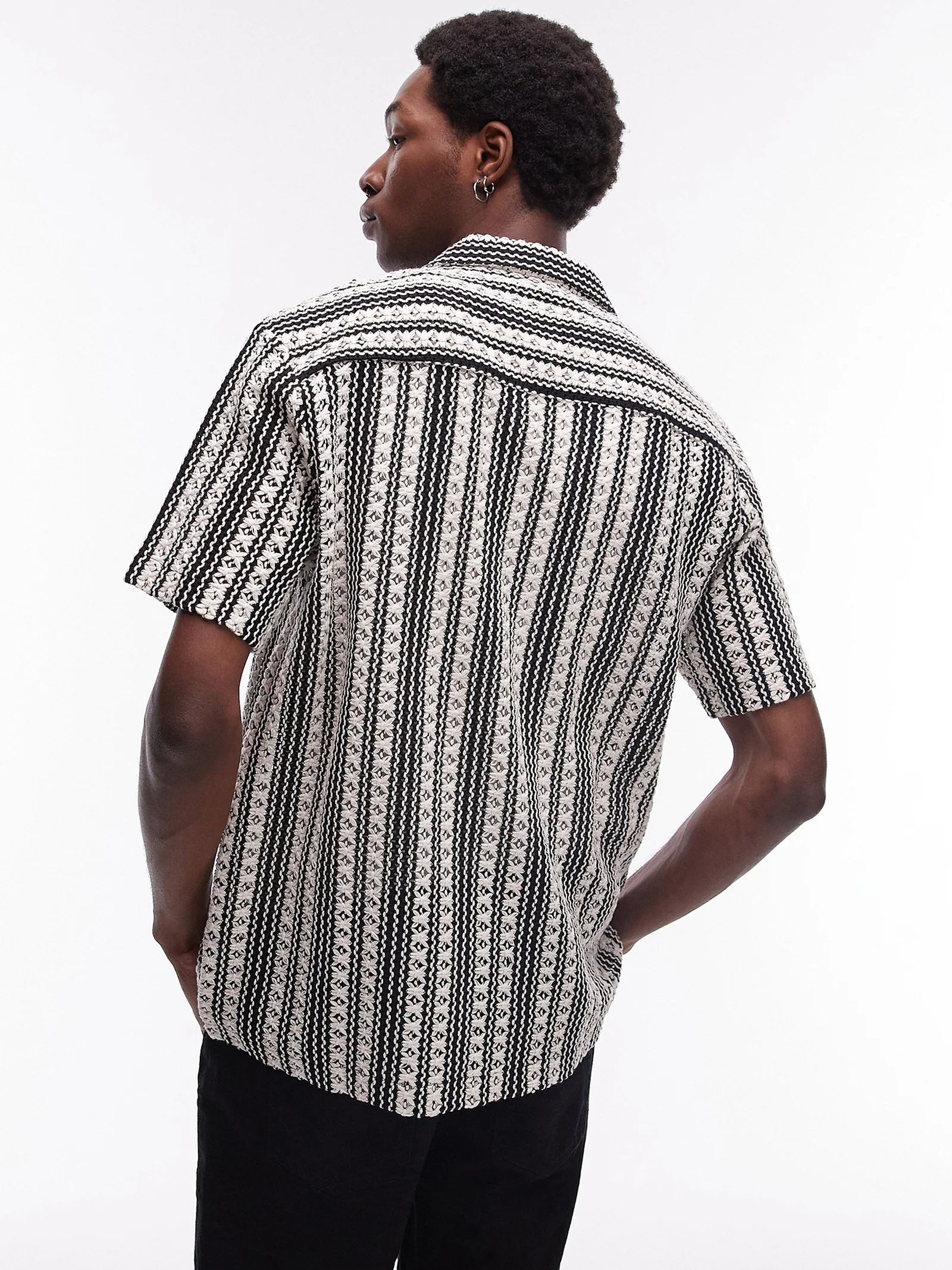 Relaxed Crochet Stripe Shirt - Image 2